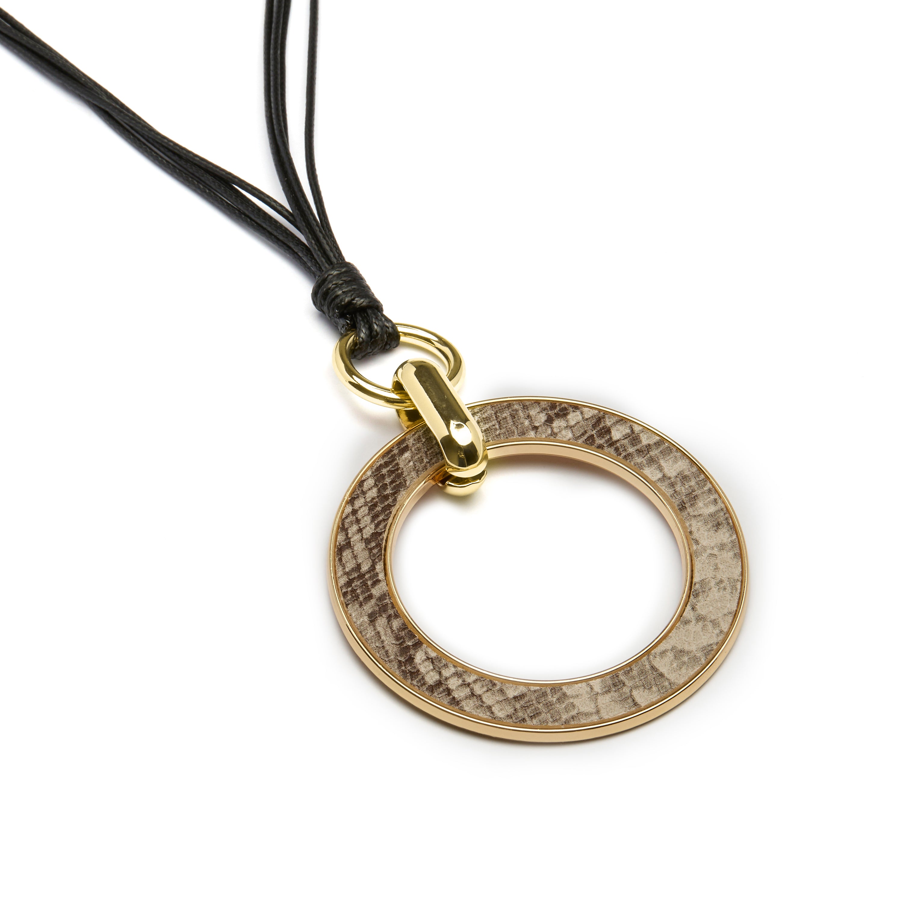 Collier en cuir noir fini en or jaune 18K - Phiae