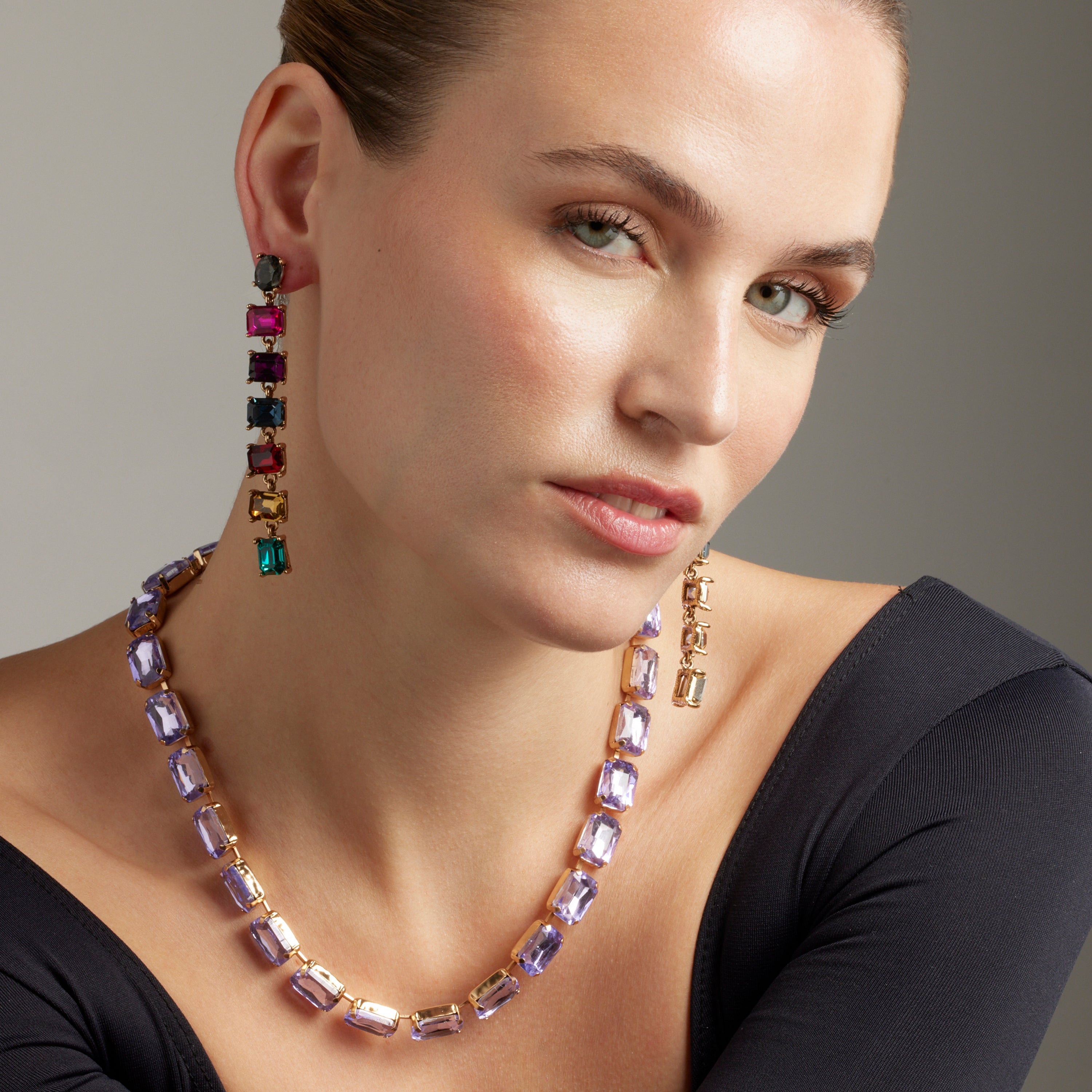 Halskette aus lila Kristall mit 18K Gelbgold-Finish - Ankek