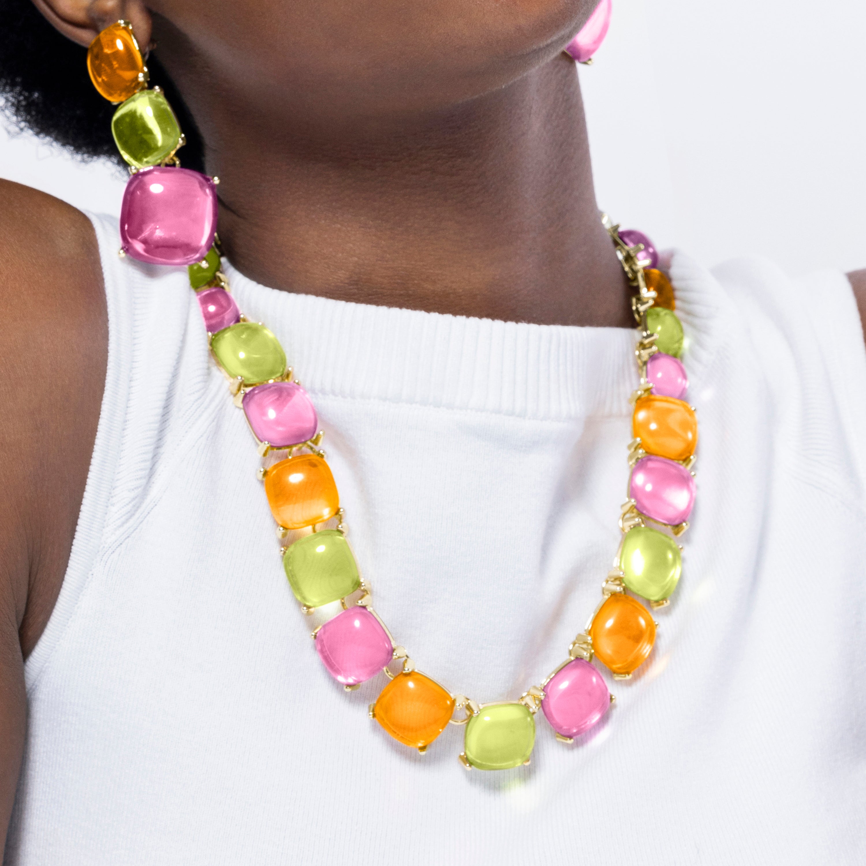 Colar de Cristal Multicolor acabado em ouro amarelo 18K - Tosab