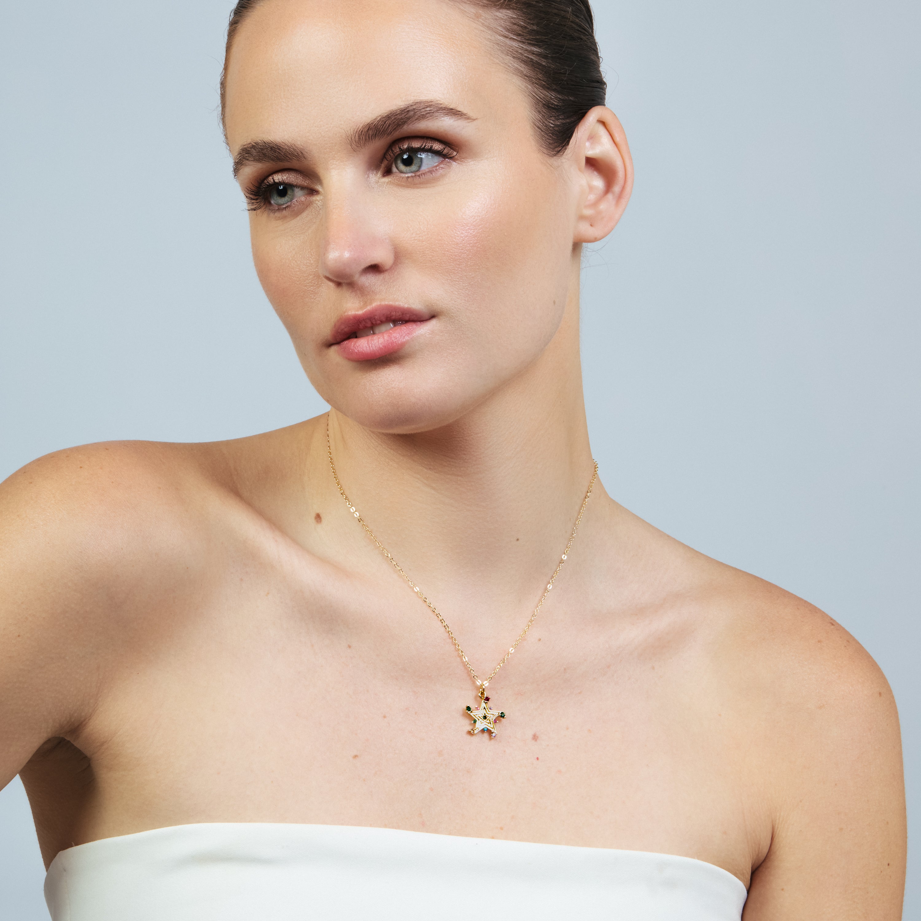 18k Yellow Gold Finished Multicolor Cubic Zirconia Metal Alloy Necklace - Ryaiss