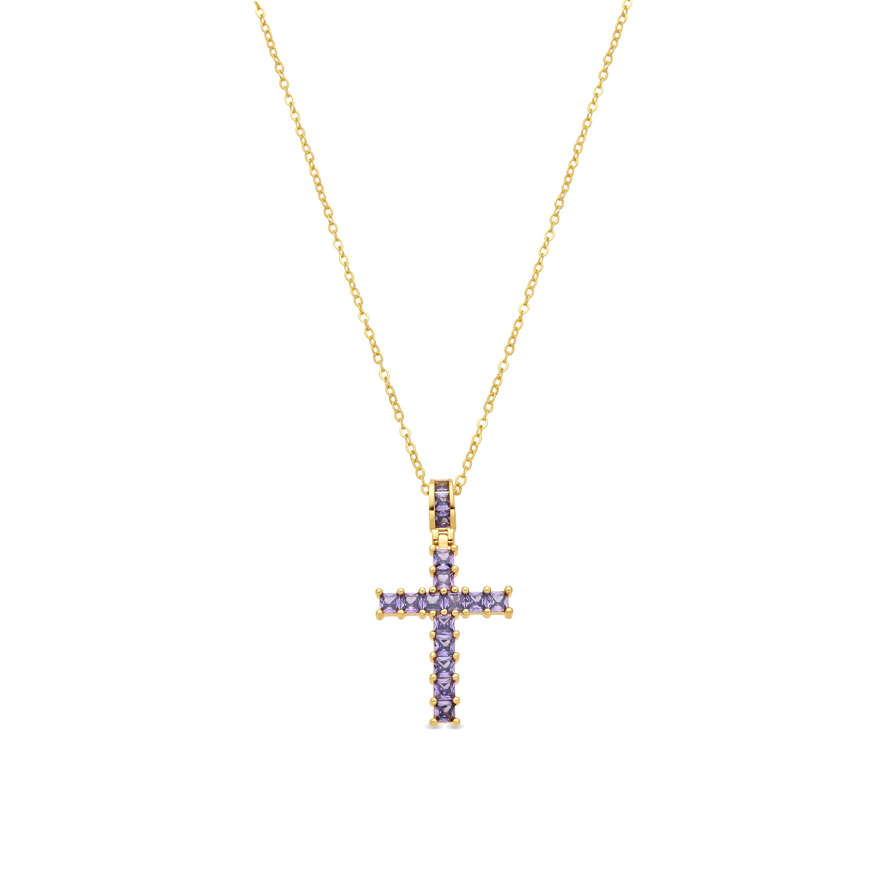 18k Yellow Gold Finished Metal Alloy and Amethyst Cubic Zirconia Necklace - Amku