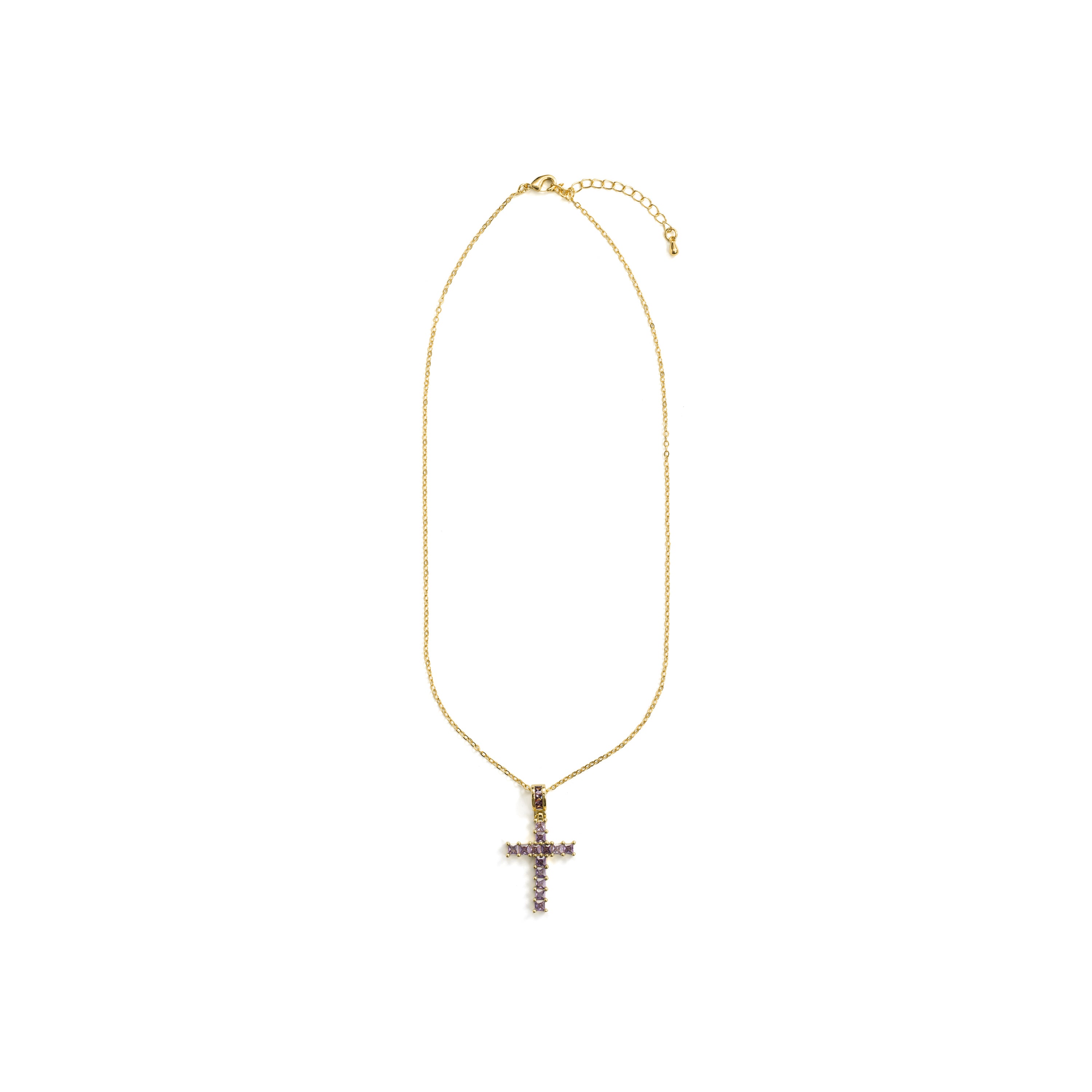 18k Yellow Gold Finished Metal Alloy and Amethyst Cubic Zirconia Necklace - Amku