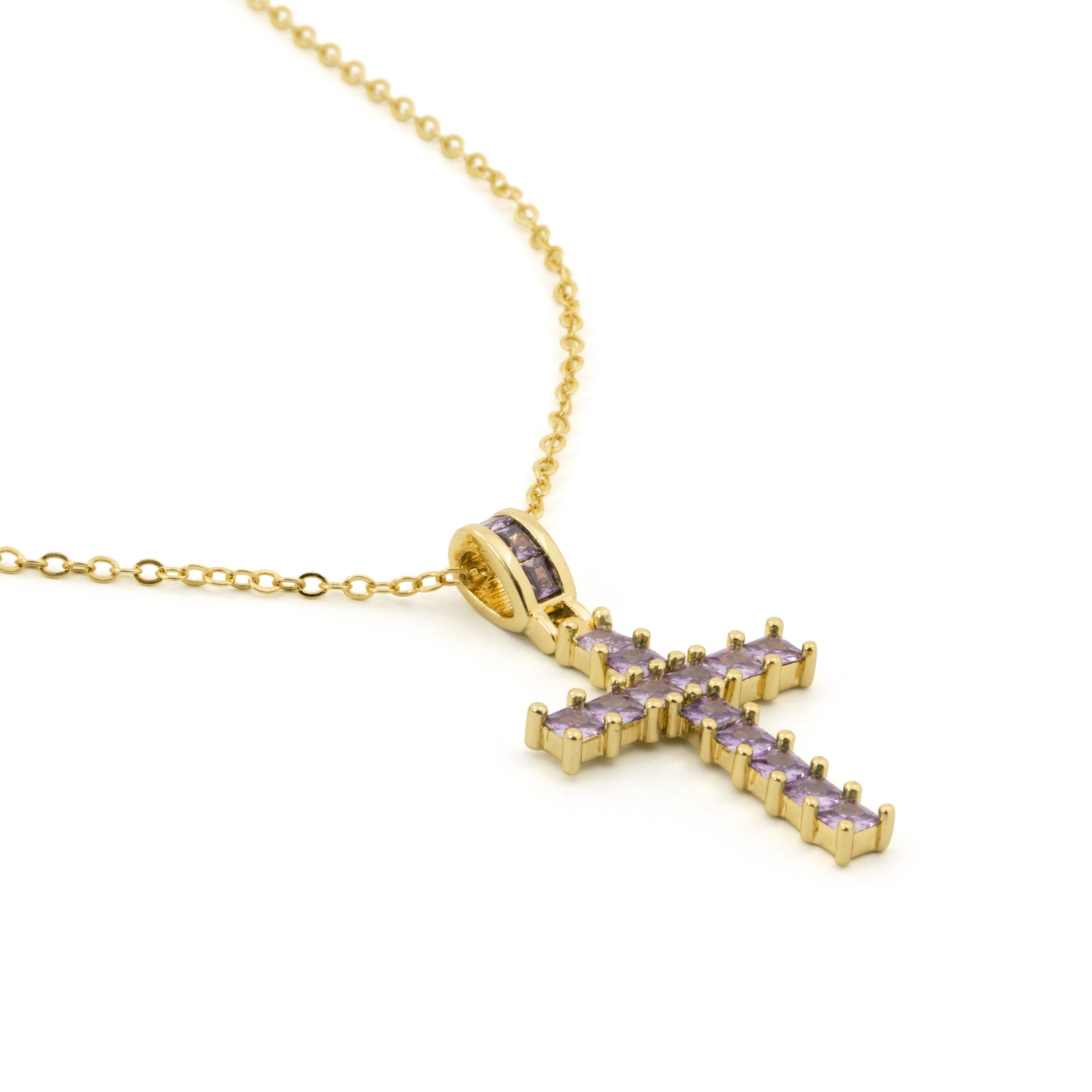 18k Yellow Gold Finished Metal Alloy and Amethyst Cubic Zirconia Necklace - Amku