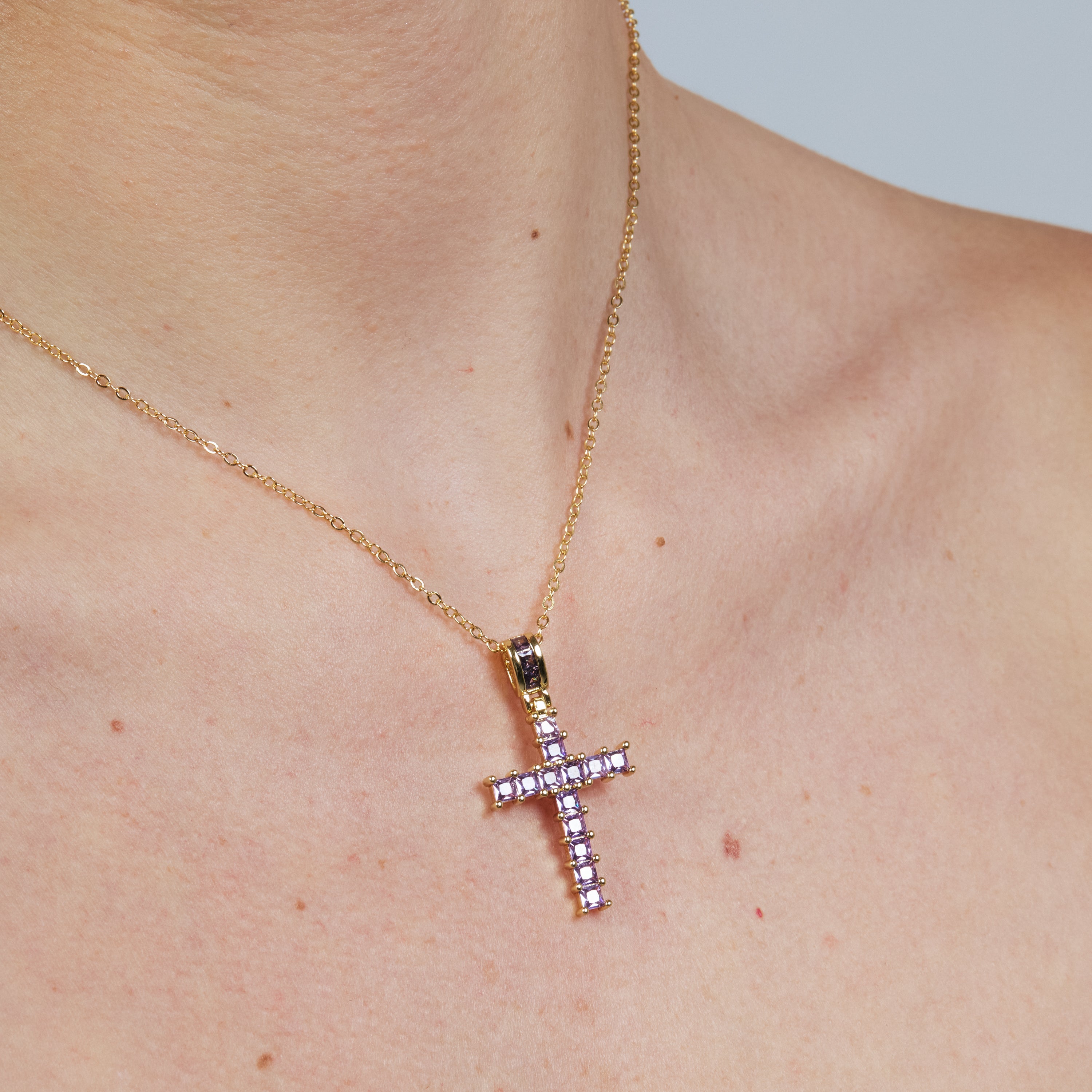 18k Yellow Gold Finished Metal Alloy and Amethyst Cubic Zirconia Necklace - Amku