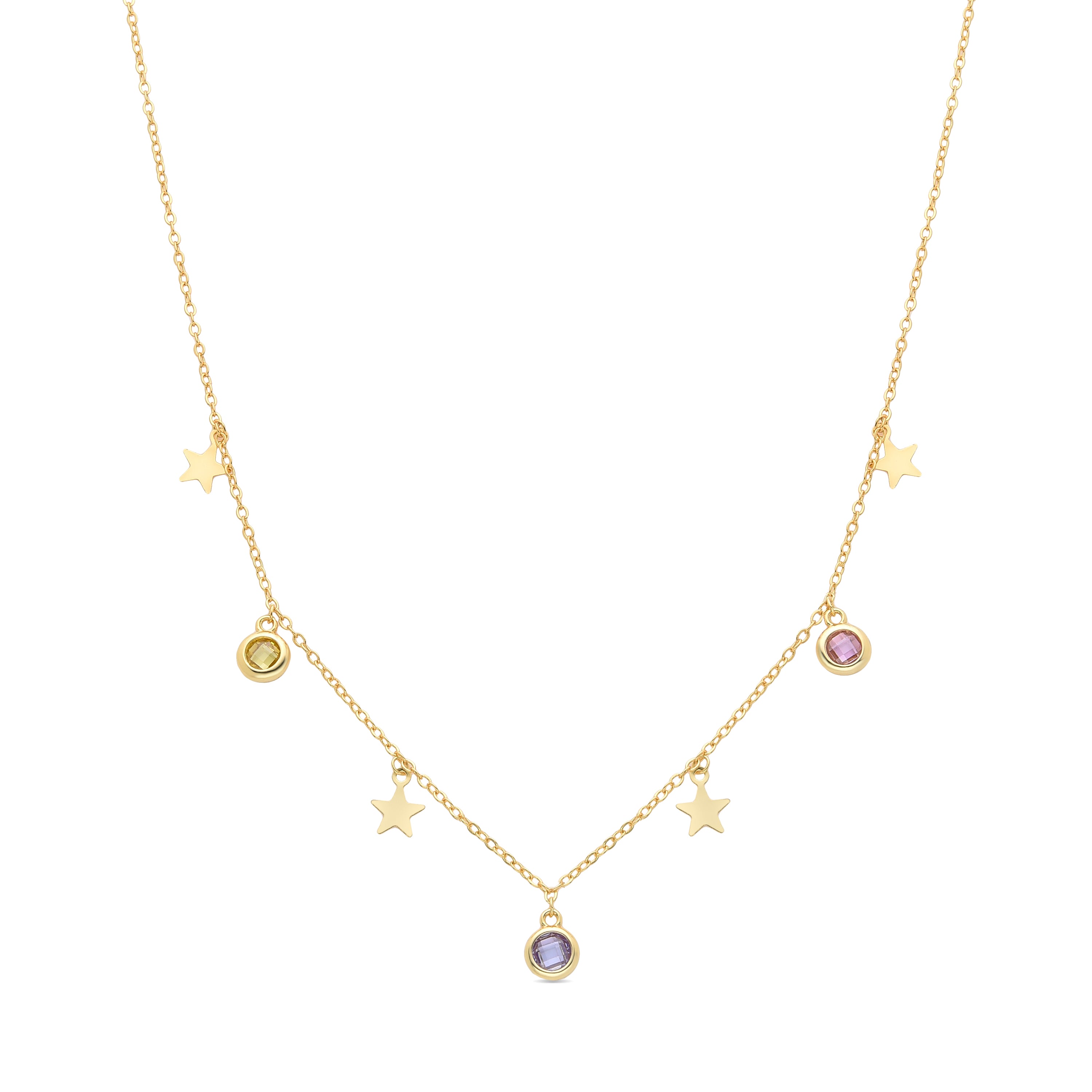 Colar de zircónia multicolor acabado em ouro amarelo 18K - Sunah