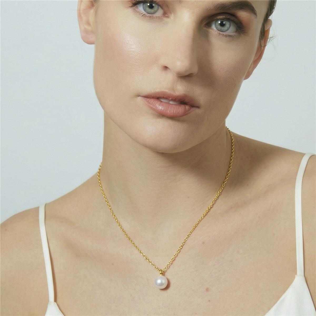 Collier en perle blanche avec finition en or jaune 18 carats - Talori