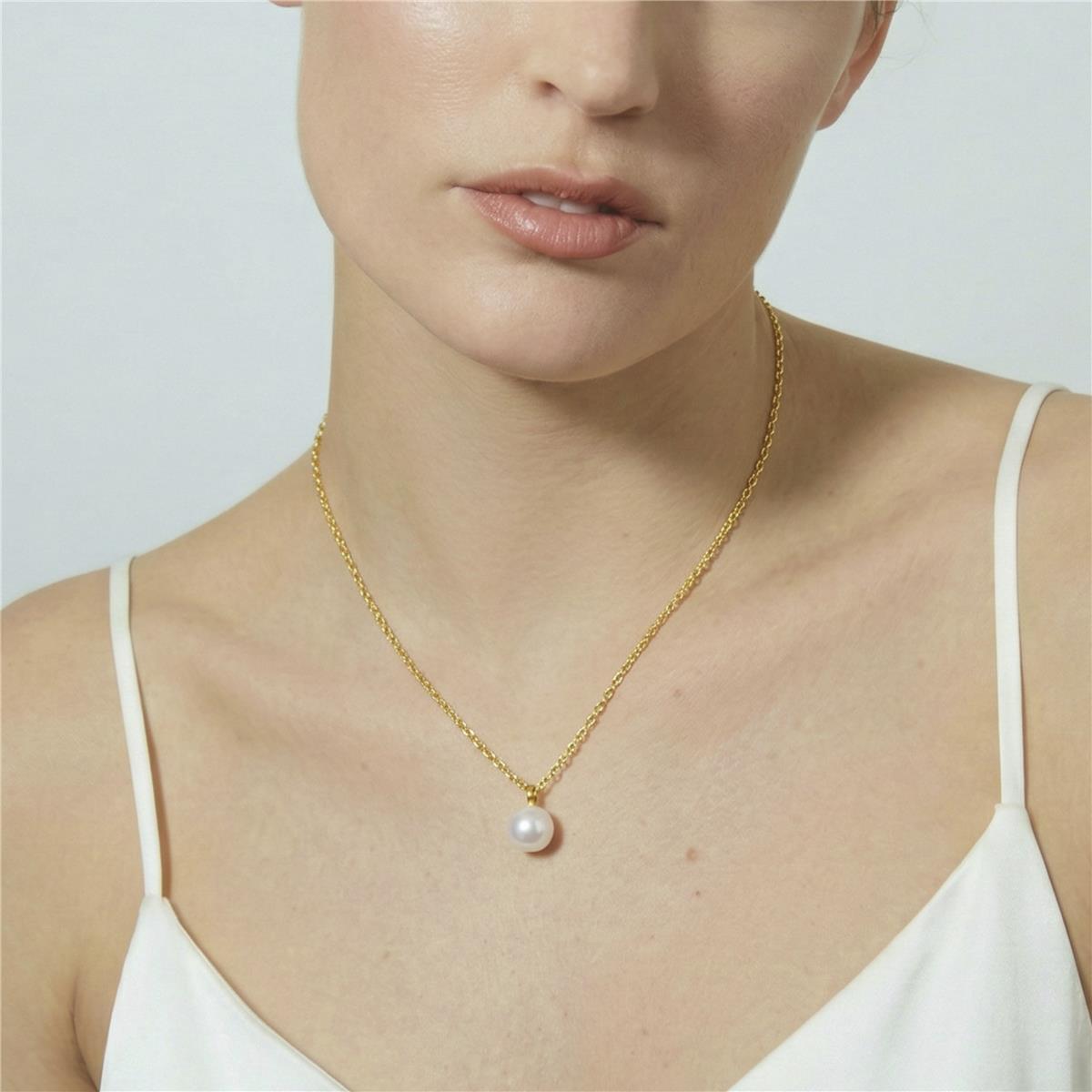 Collier en perle blanche avec finition en or jaune 18 carats - Talori