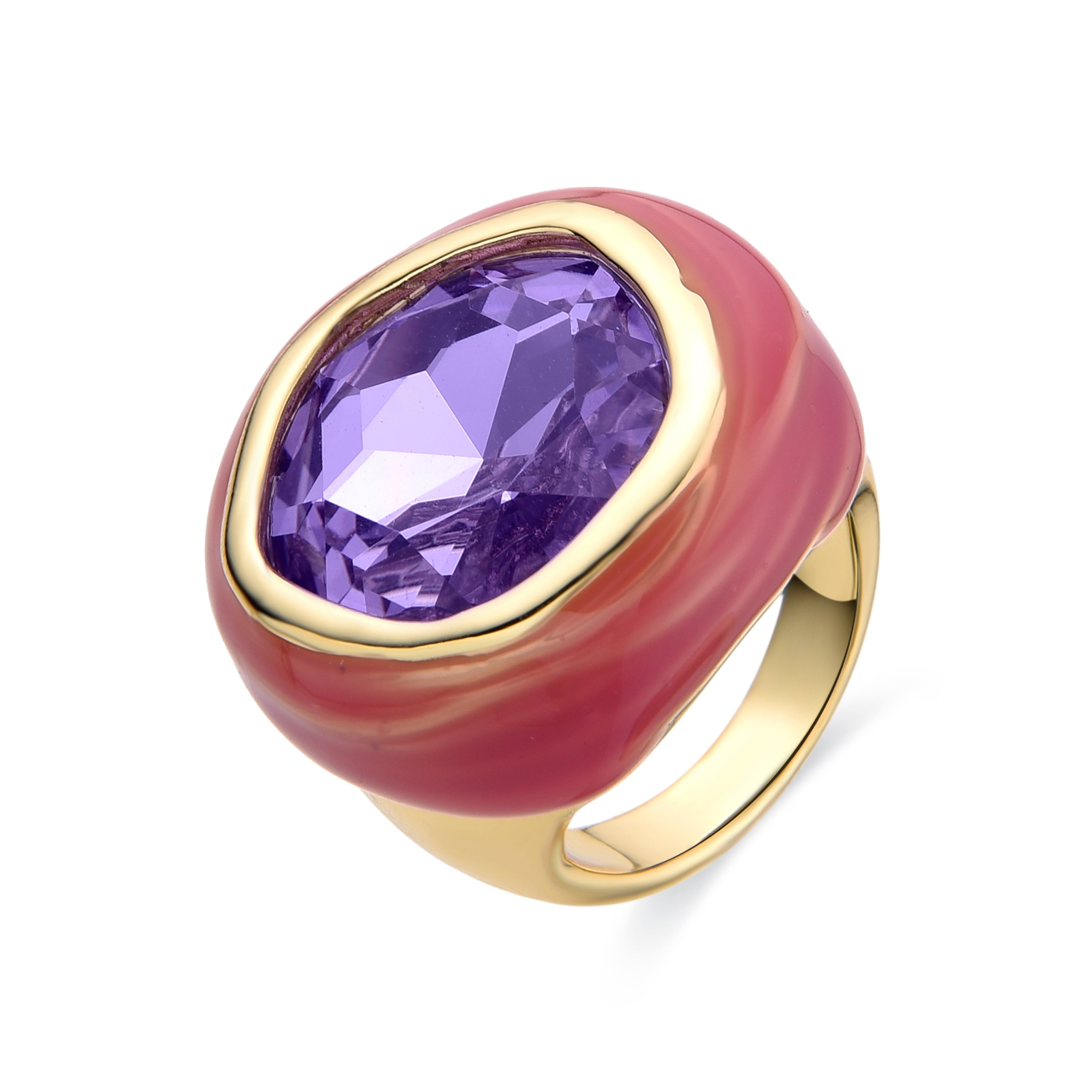 Bague en cristal violet finition or jaune 18K - Mantis