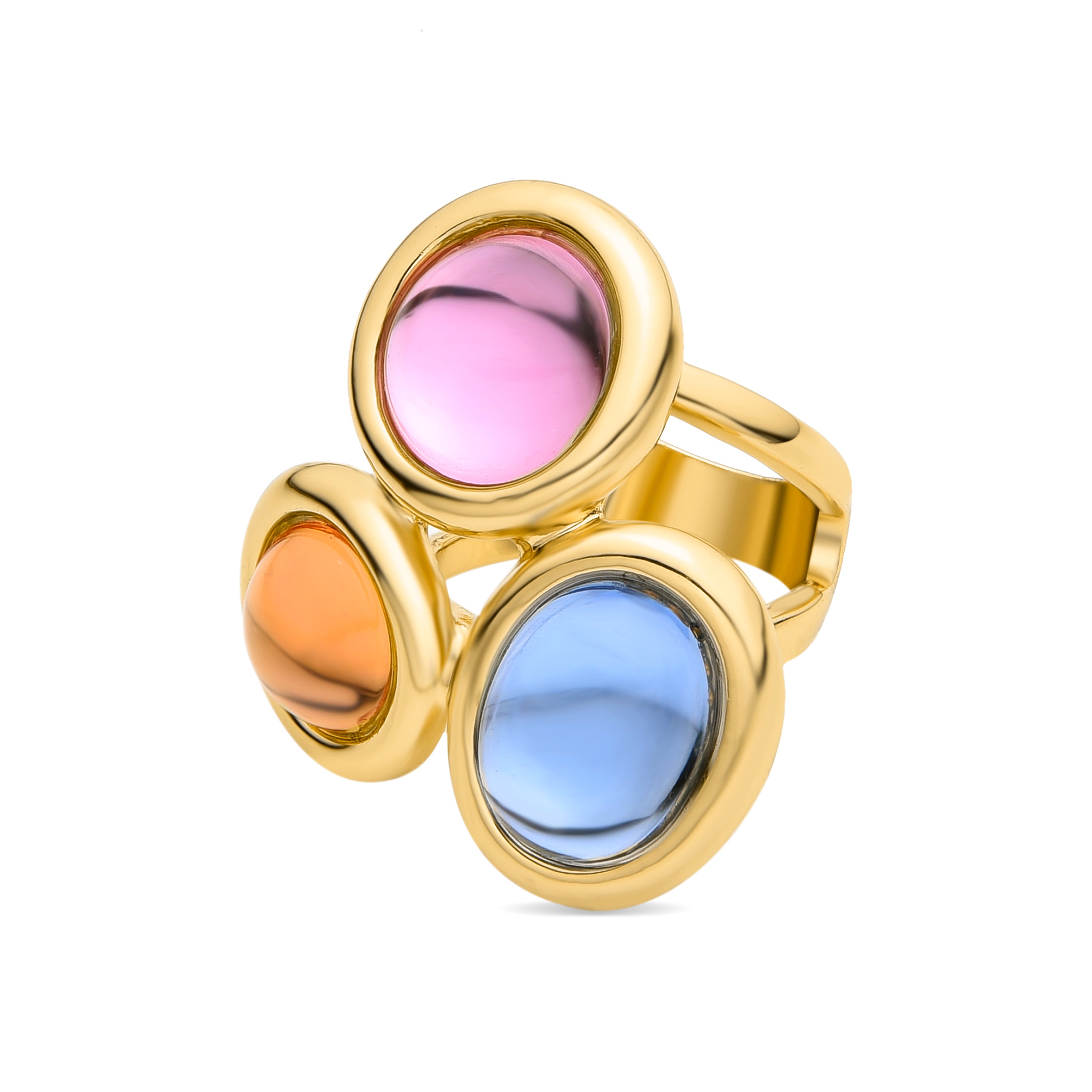 Mehrfarbiger Kristallring mit 18K Gelbgold-Finish - Longki