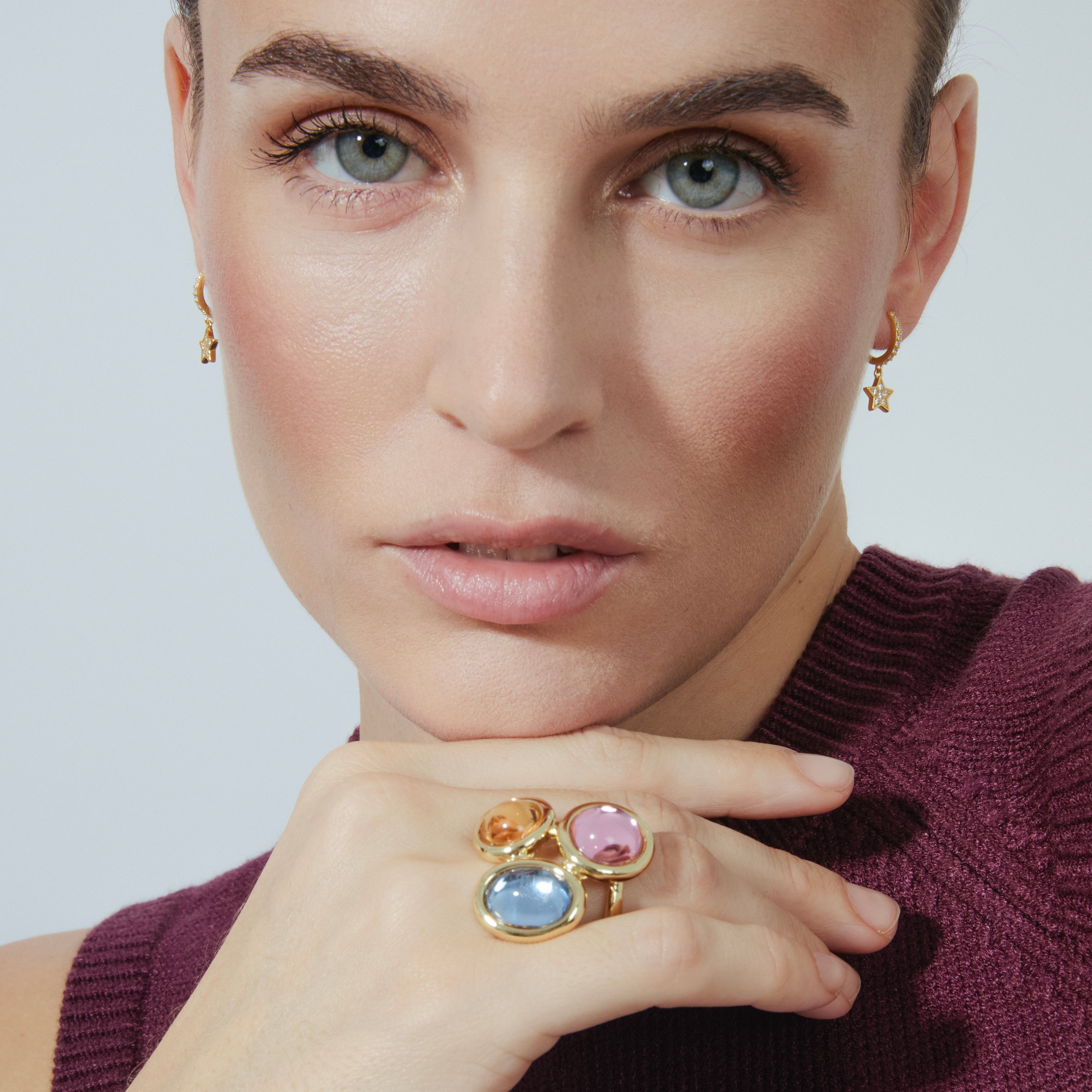 Anillo de Cristal Multicolor acabado en oro amarillo 18K - Longki