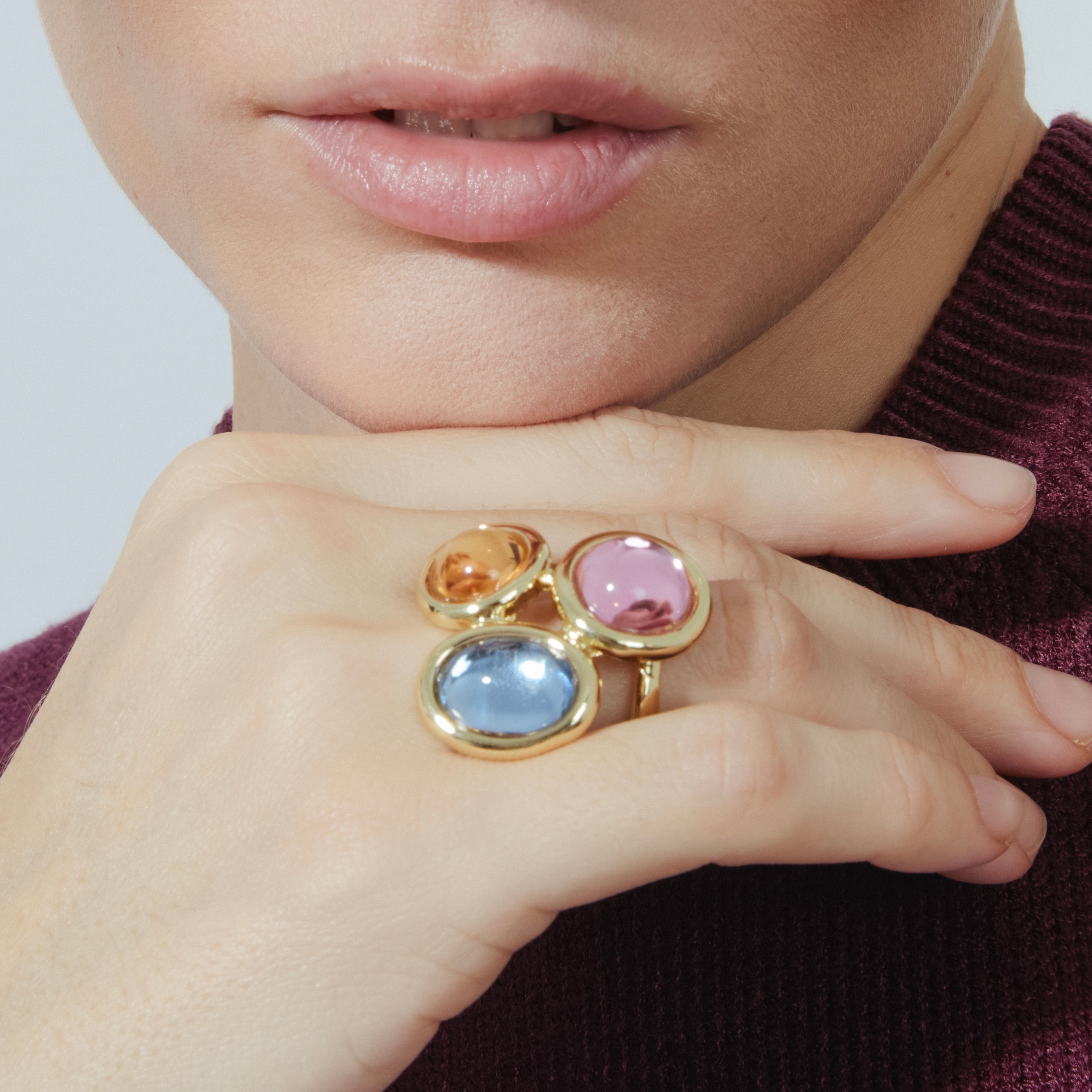 Multicolor Crystal Ring finished in 18K yellow gold - Longki