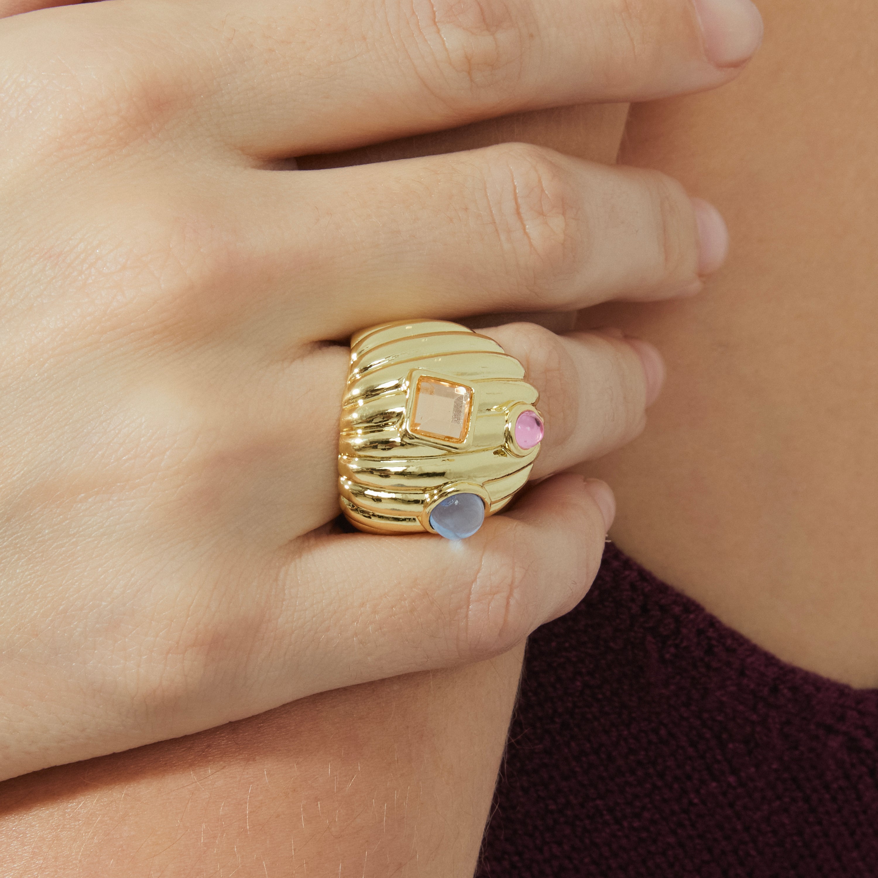Multicolor Crystal Ring finished in 18K yellow gold - Wenya