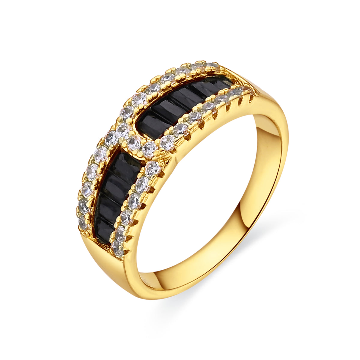 Bague en oxyde de zirconium Onyx finition or jaune 18 carats - Guine
