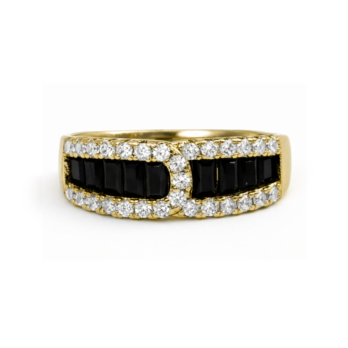 Bague en oxyde de zirconium Onyx finition or jaune 18 carats - Guine