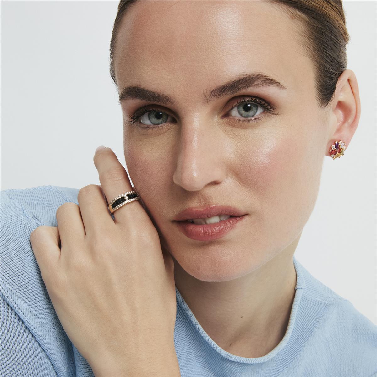 Bague en oxyde de zirconium Onyx finition or jaune 18 carats - Guine
