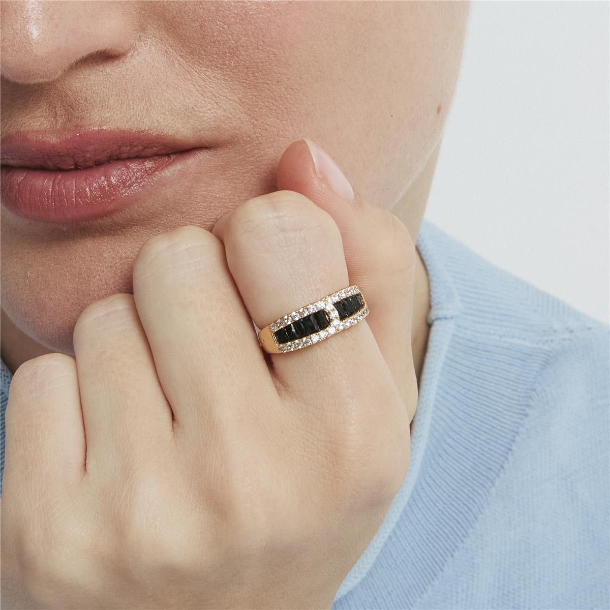 Bague en oxyde de zirconium Onyx finition or jaune 18 carats - Guine
