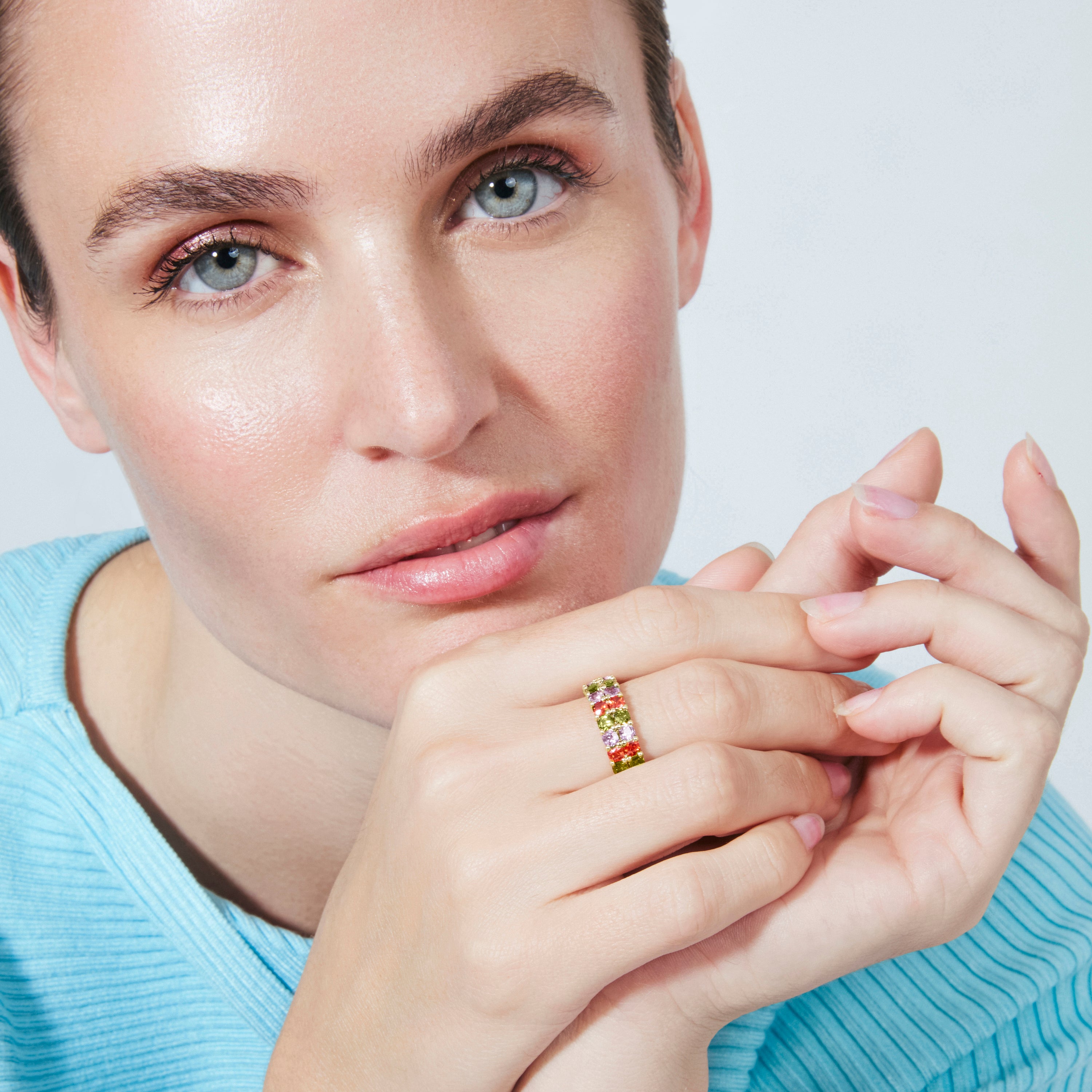 Bague en zircon multicolore finition or jaune 18k - Tomi