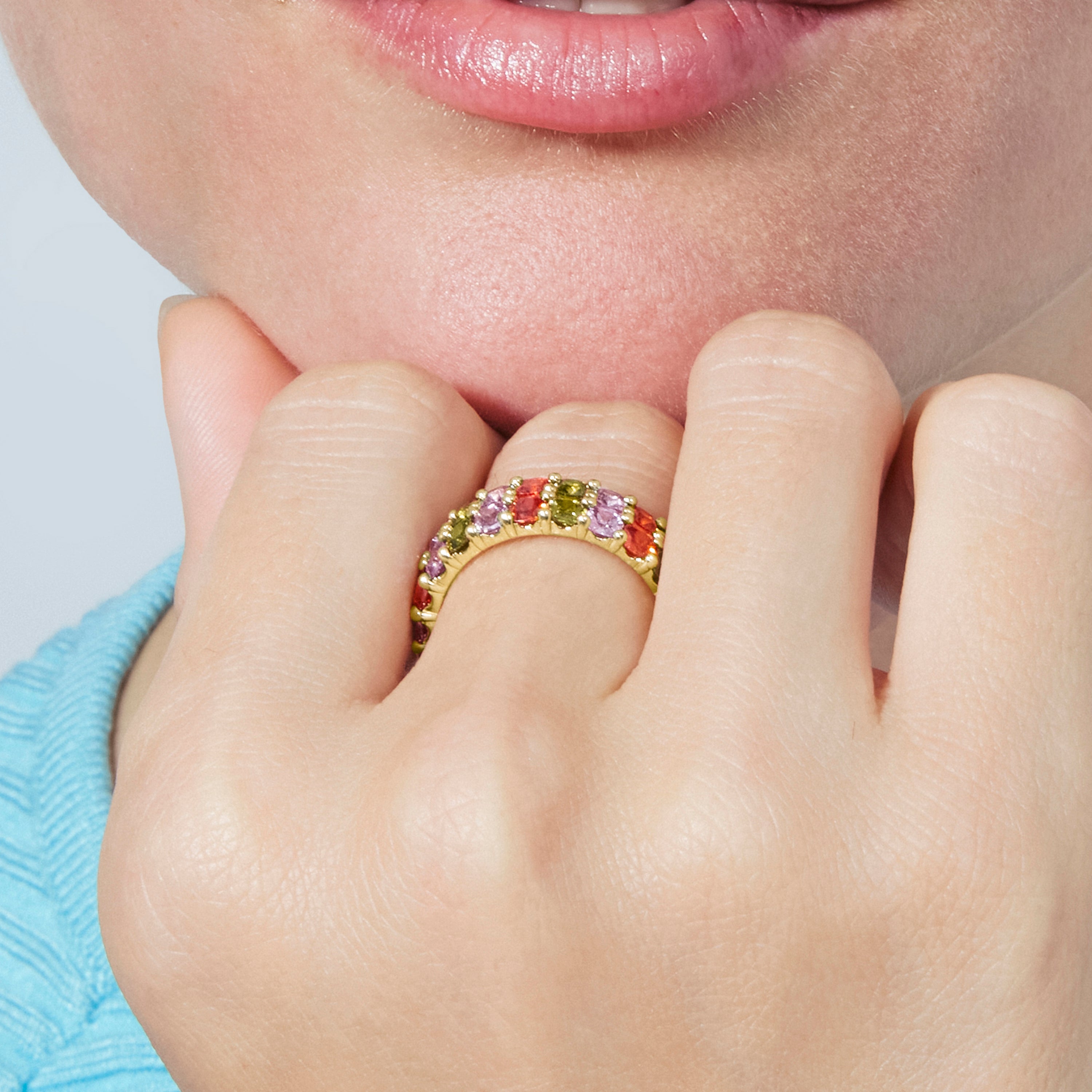 Bague en zircon multicolore finition or jaune 18k - Tomi