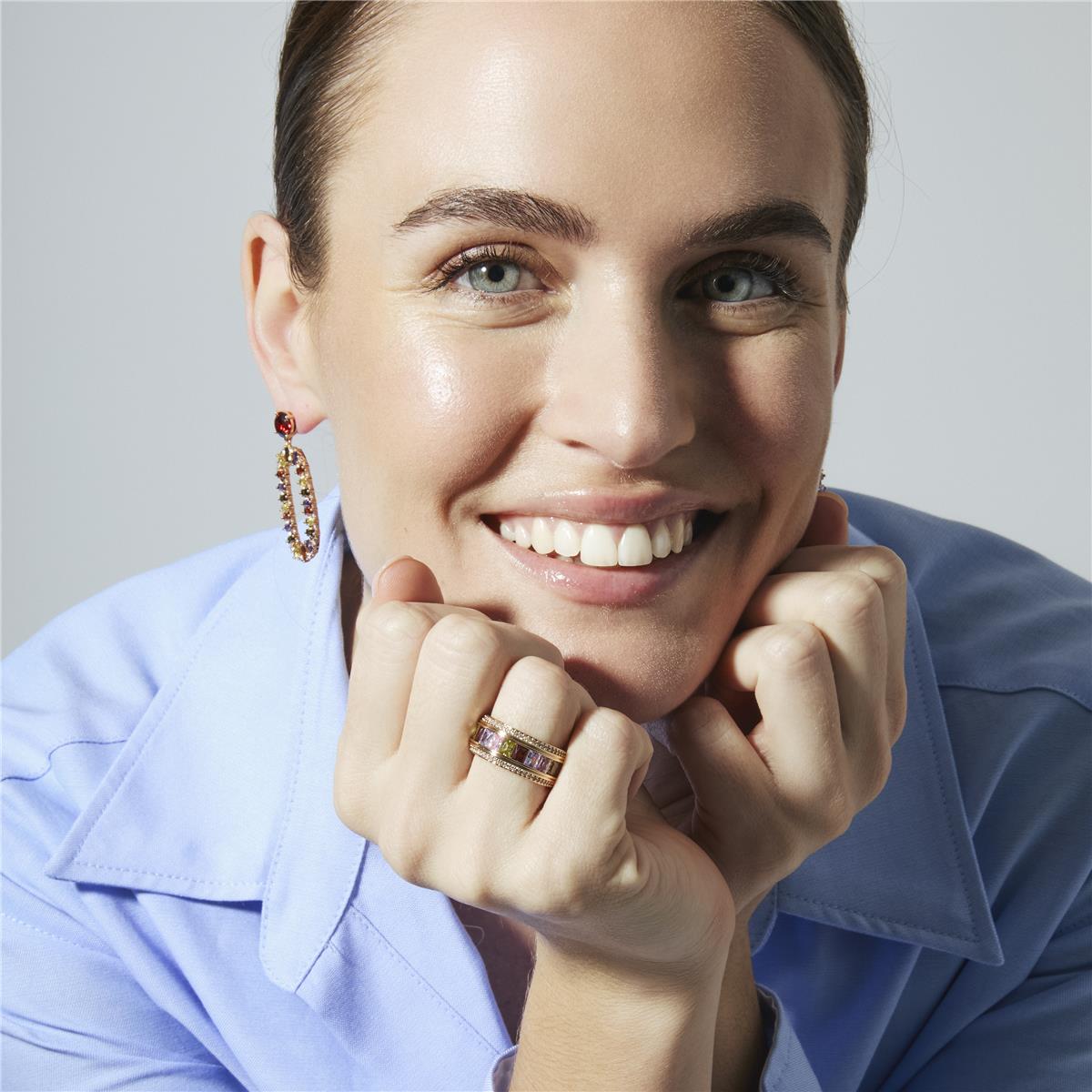 Bague en zircon multicolore finition or jaune 18k - Maia