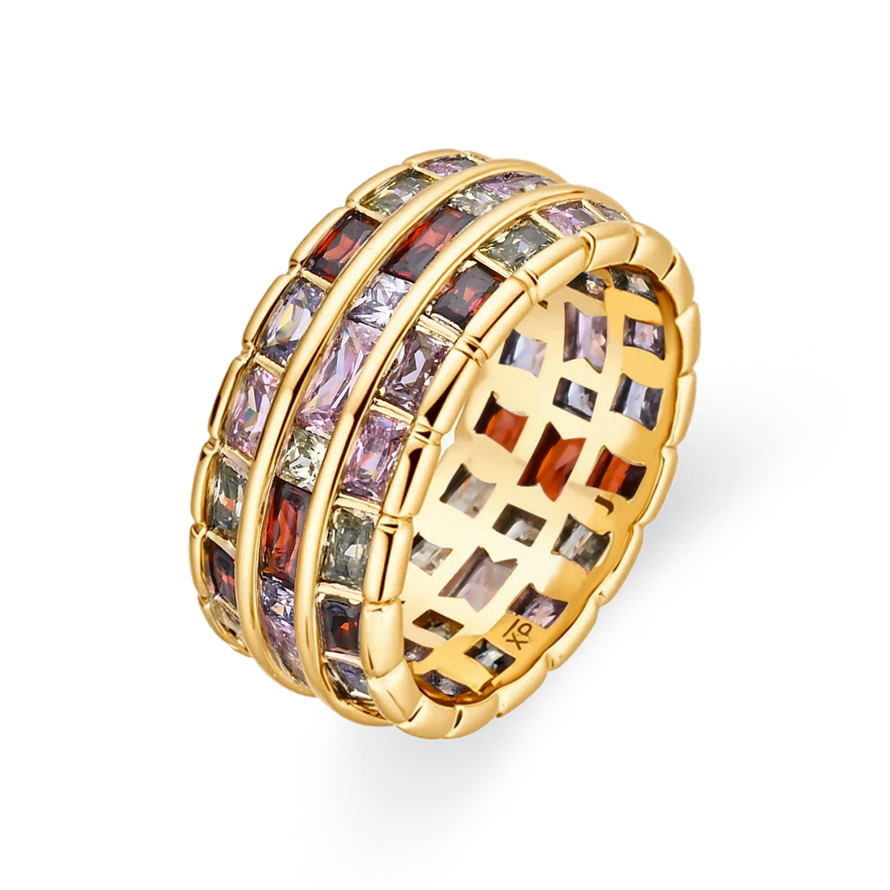 Anillo de Circonita Multicolor acabado en oro amarillo de 18k - Hudio