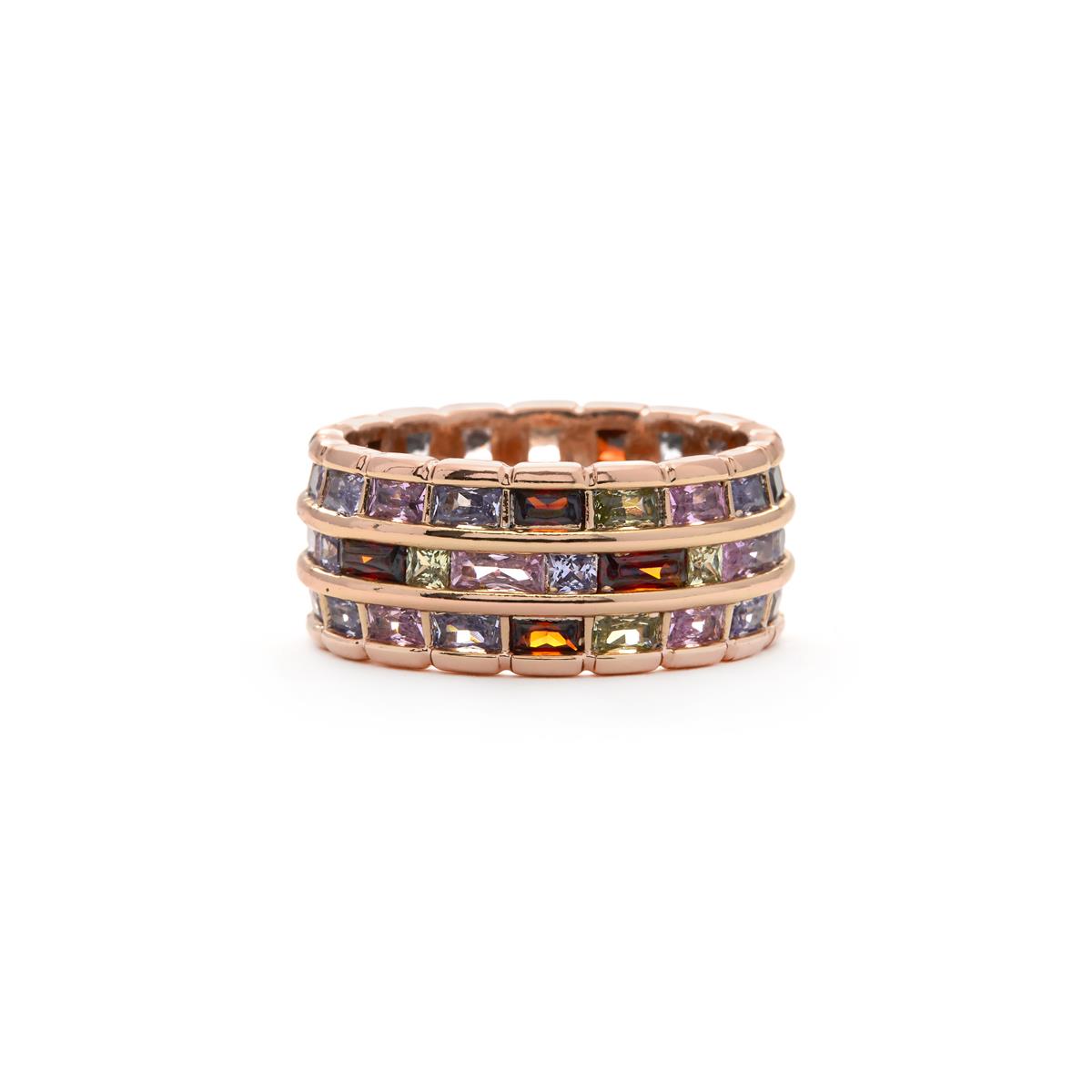 Multicolor Zirkonia Ring mit 18k Gelbgold-Finish - Hudio