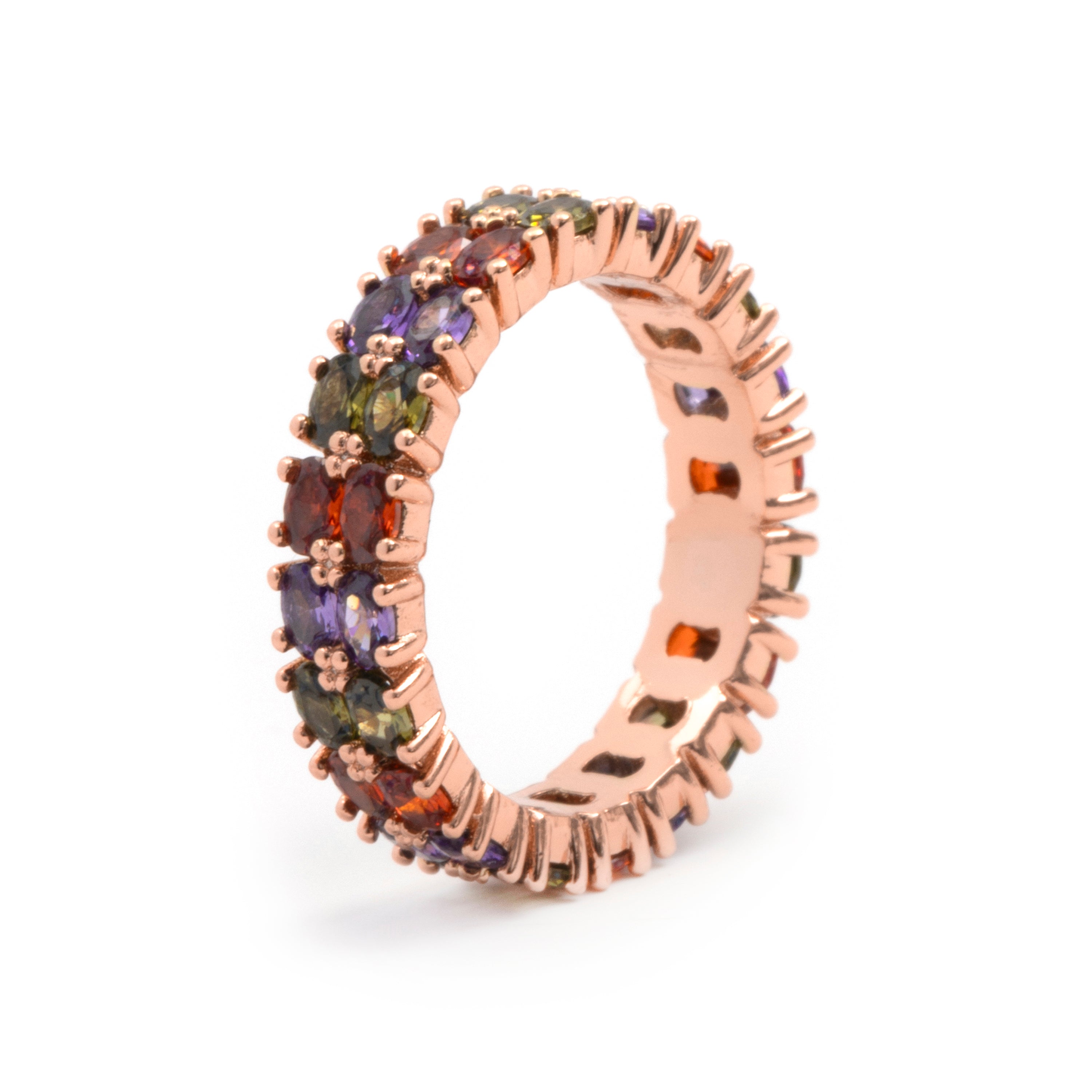 Anel de zircónia multicolor acabado em ouro amarelo de 18k - Nanabe