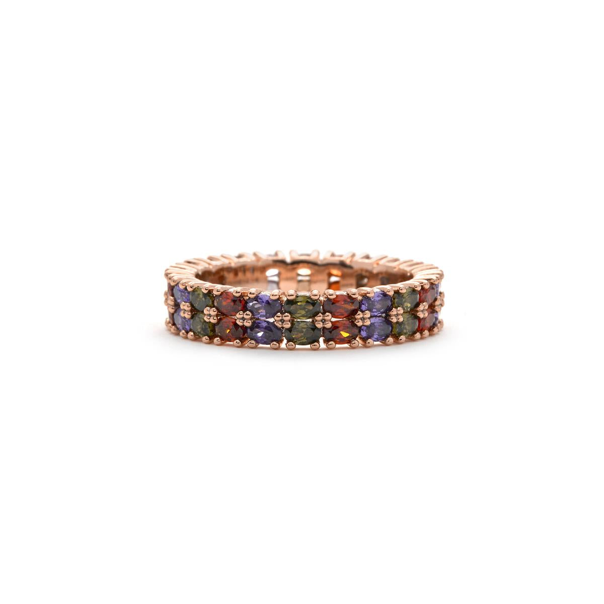 Anel de zircónia multicolor acabado em ouro amarelo de 18k - Nanabe