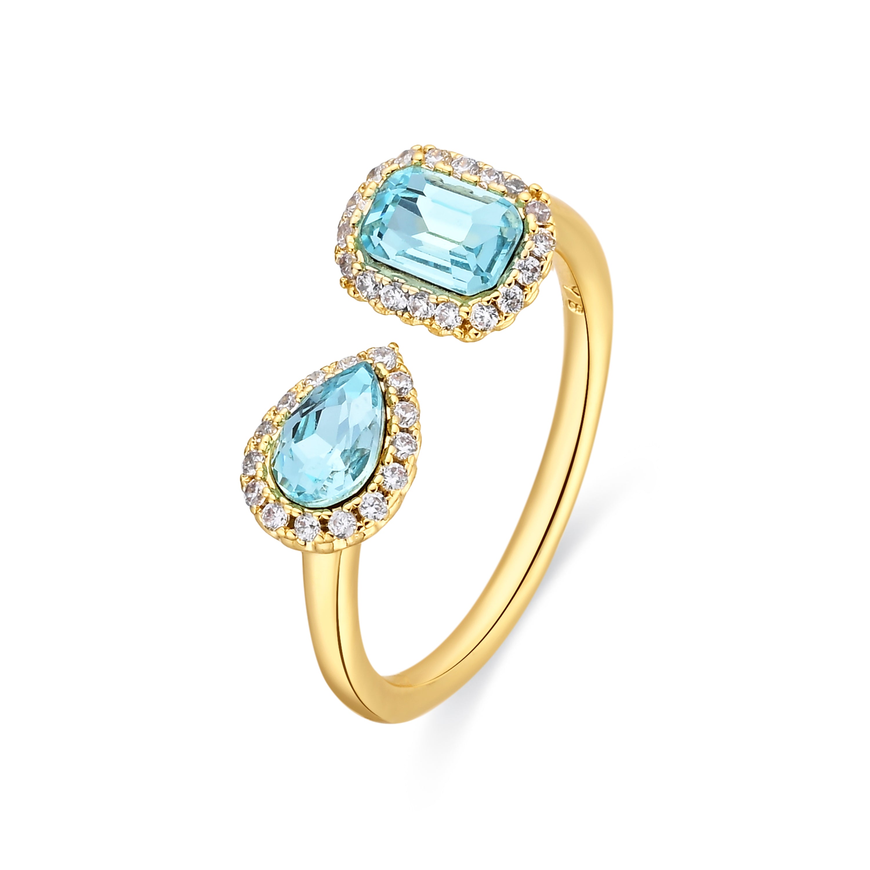 Zirkonia-Aquamarin-Ring mit 18k Gelbgold-Finish - Myne