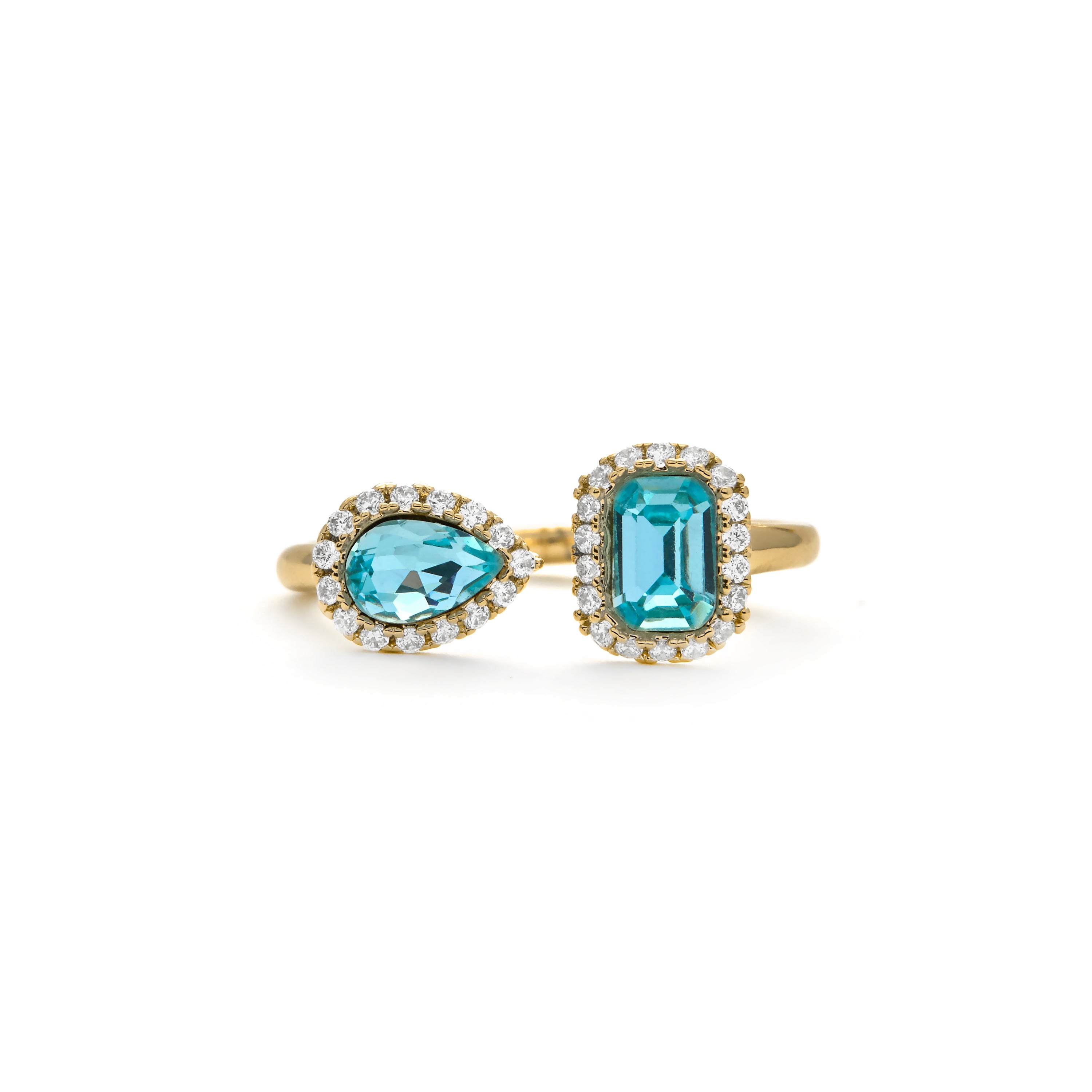 Zirkonia-Aquamarin-Ring mit 18k Gelbgold-Finish - Myne