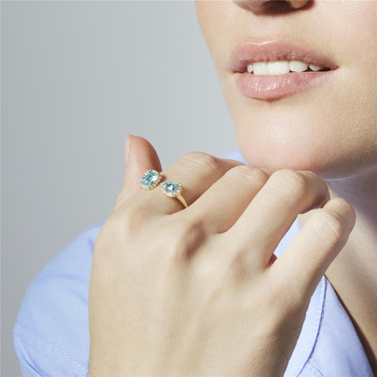Zirkonia-Aquamarin-Ring mit 18k Gelbgold-Finish - Myne