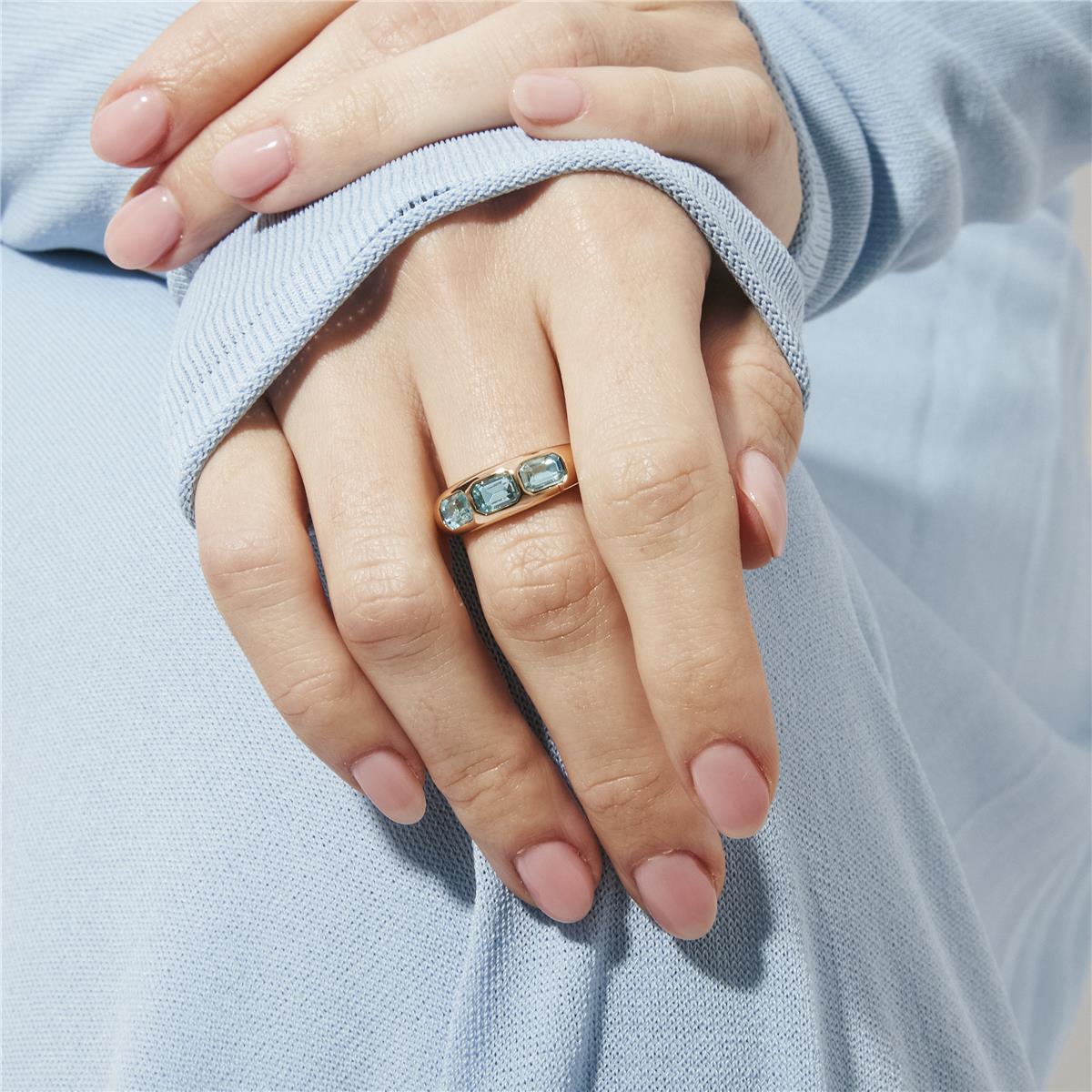 Bague en zirconium aigue-marine finition en or jaune 18k - Eldine
