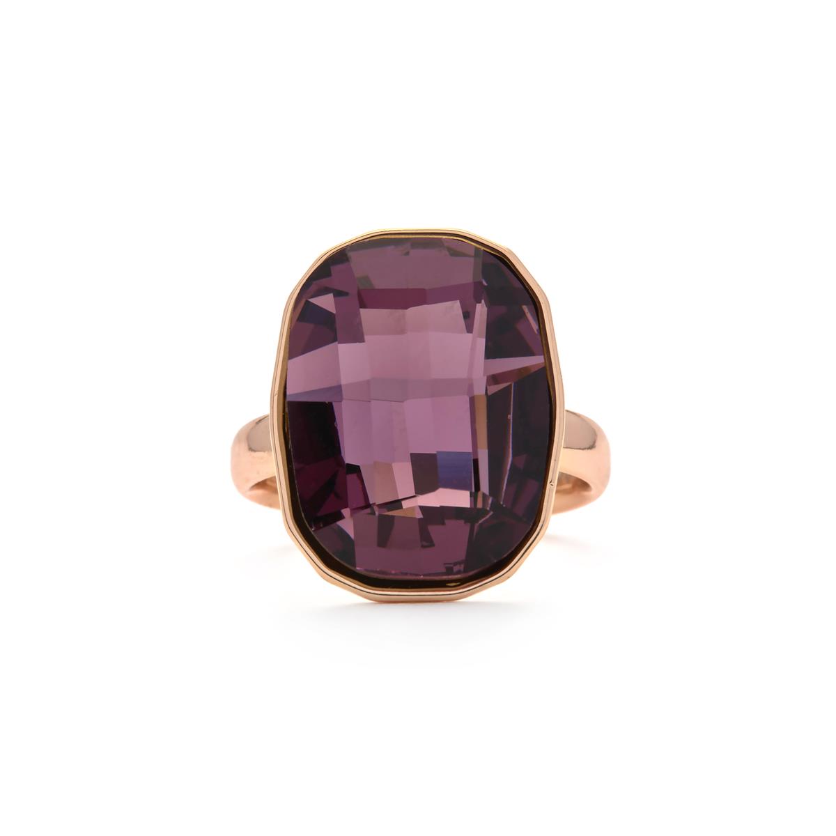 Anel de zircónia ametista com acabamento em ouro amarelo de 18k - Rakco