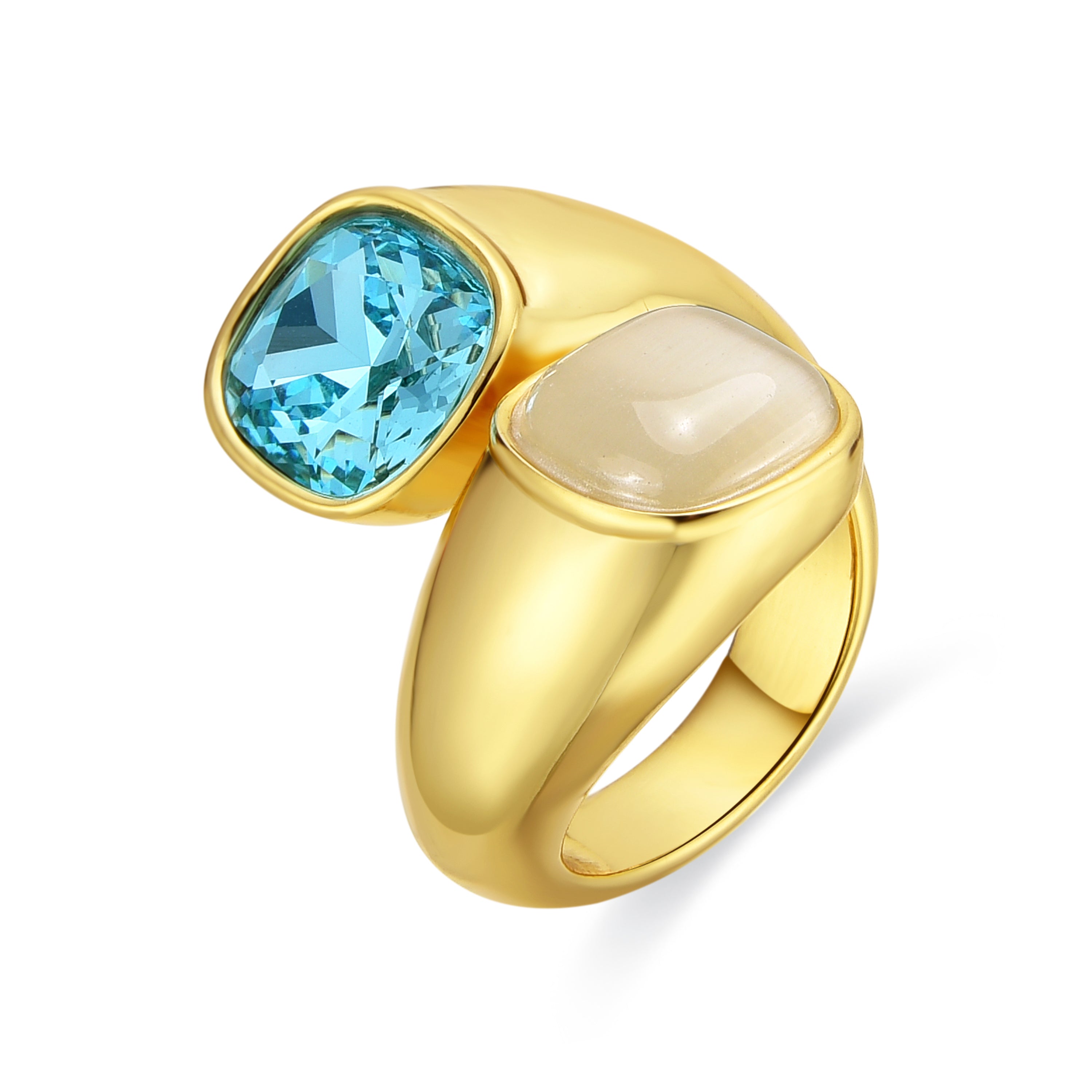 Bague finition or jaune 18k et cristal bleu - Sethi