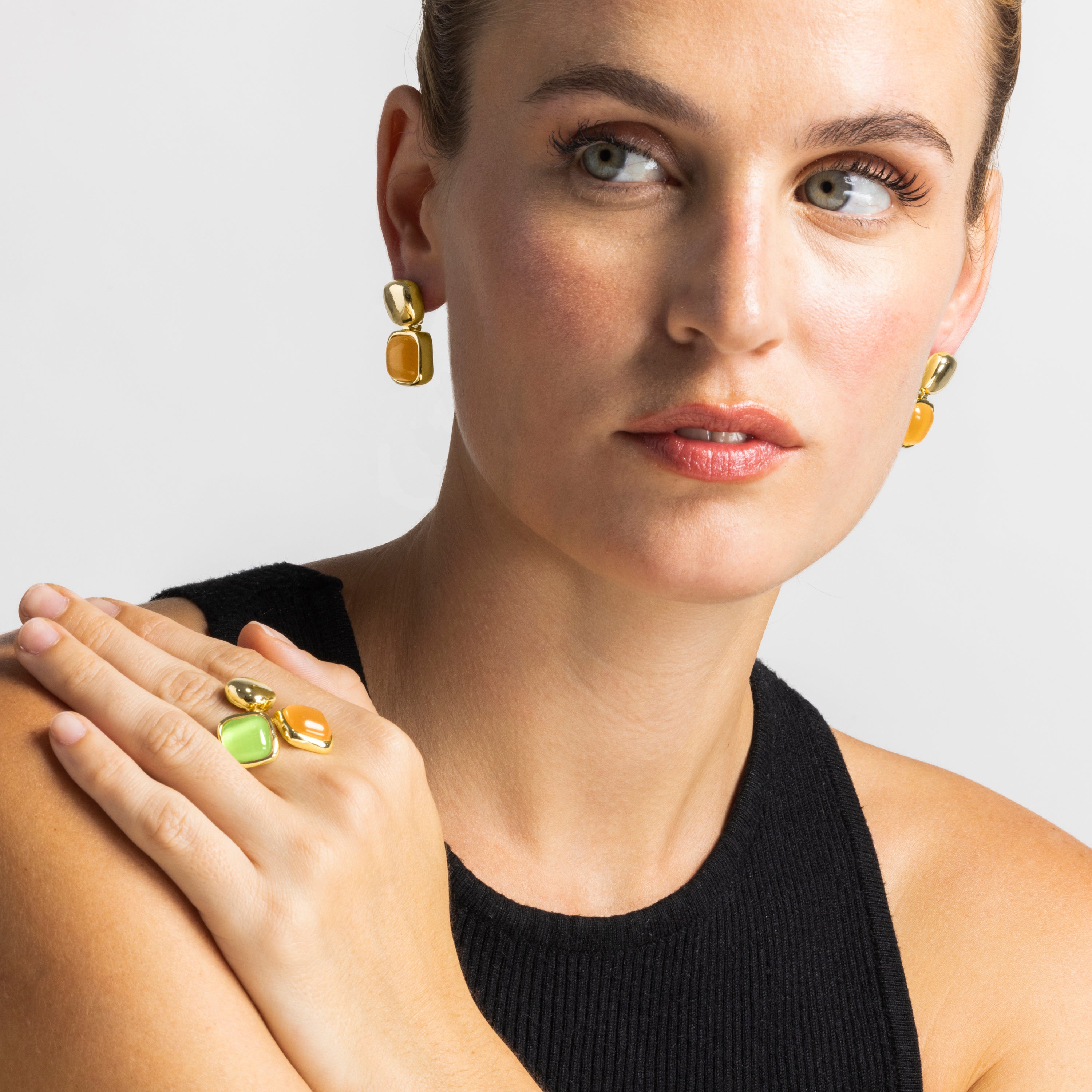 Multicolor Cat's Eye Ring finished in 18k gold - Shureo