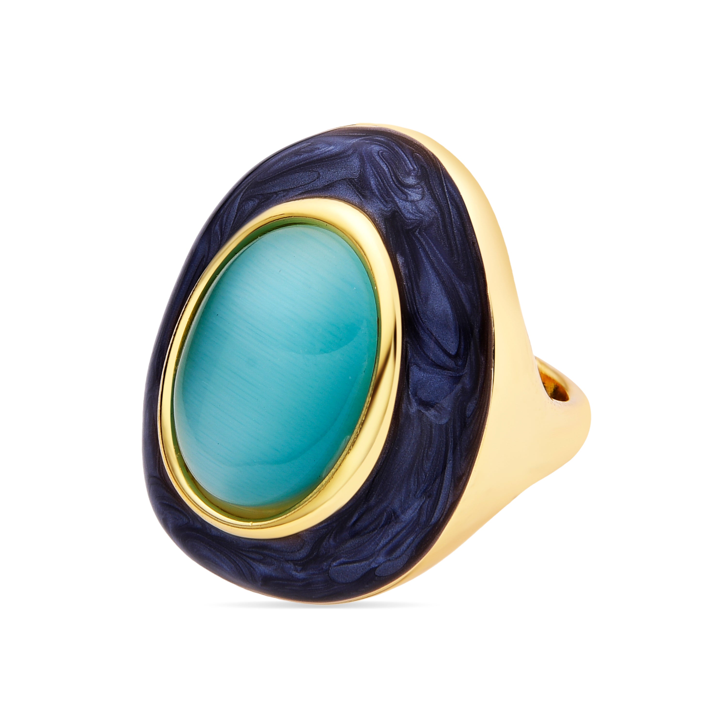Ring with Blue Cat's Eye finished in 18k gold - Gori