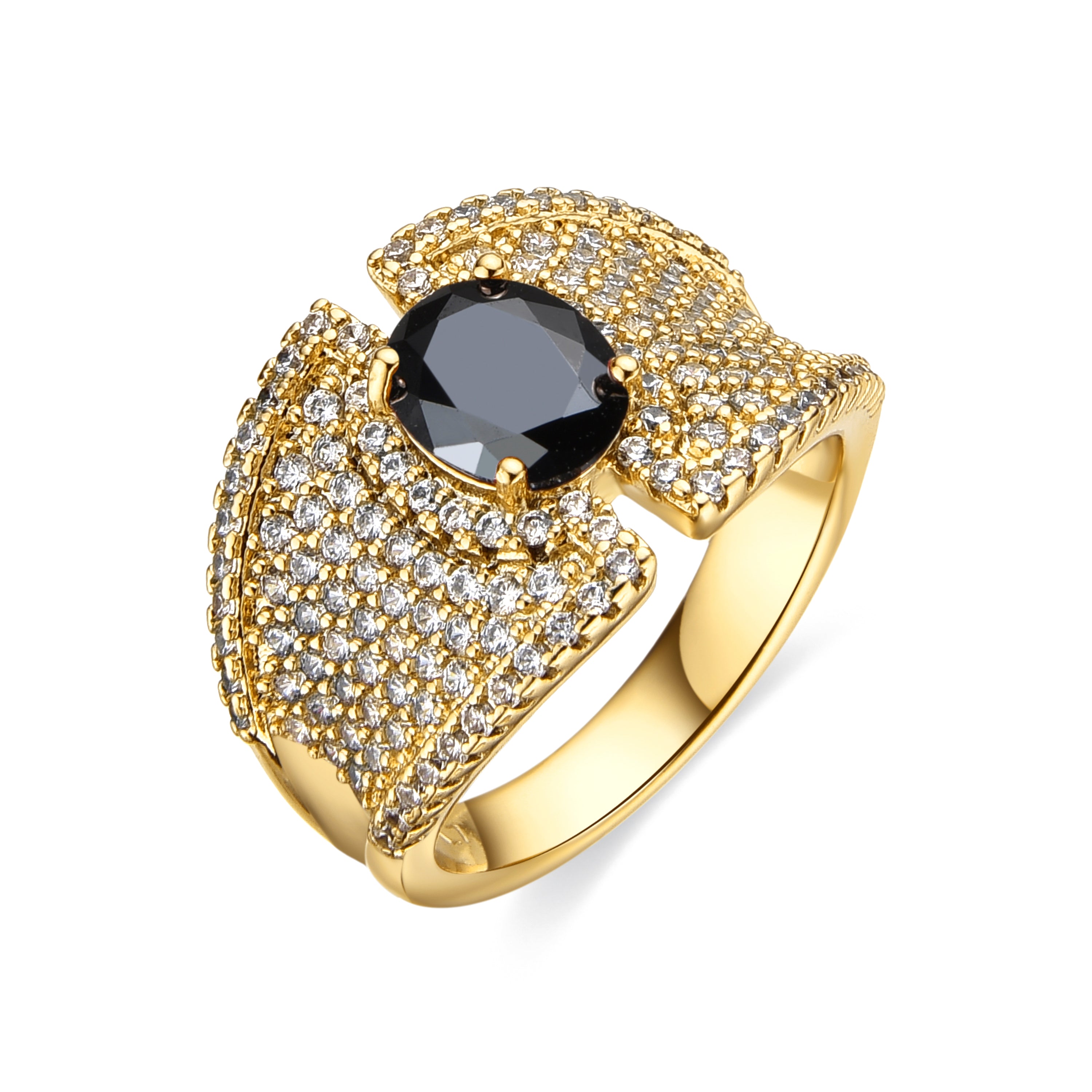 Bague avec Zircone Onyx finition or 18k - Kiawe