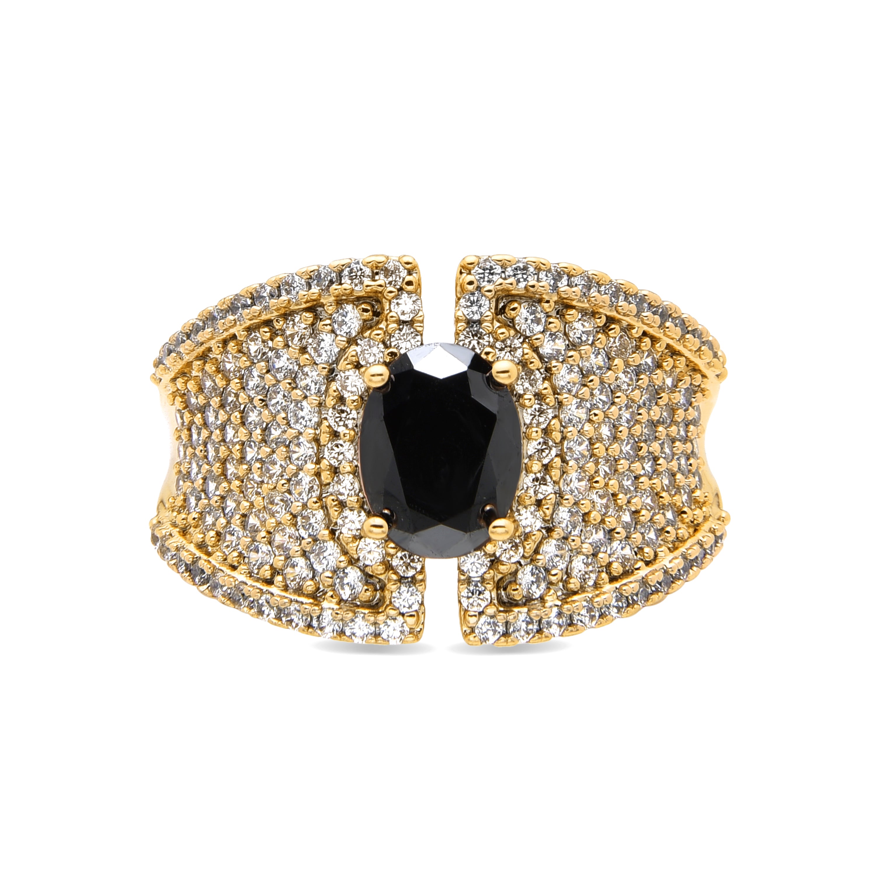 Ring with Onyx Cubic Zirconia finished in 18k gold - Kiawe