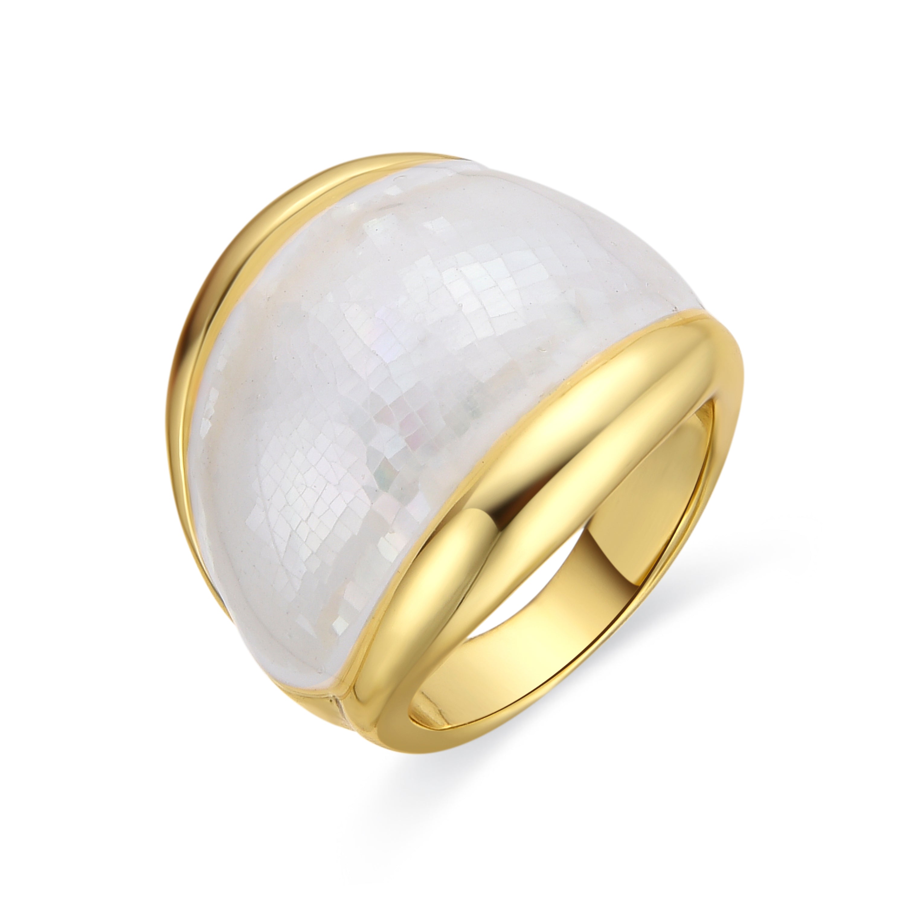 Anello Lingo in madreperla bianca con finitura in oro giallo 18k