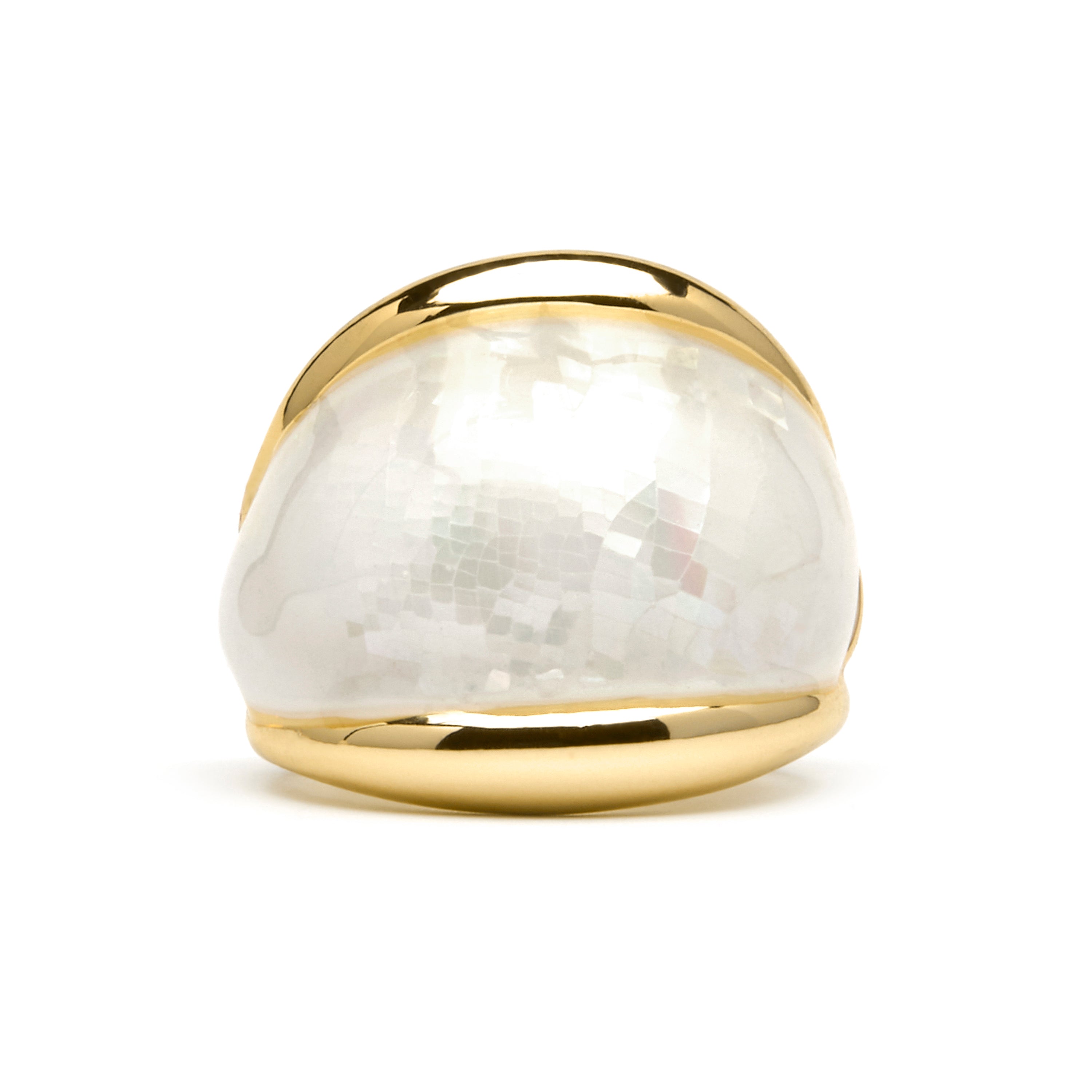 Anillo Lingo de Madreperla Blanca acabado oro amarillo de 18k