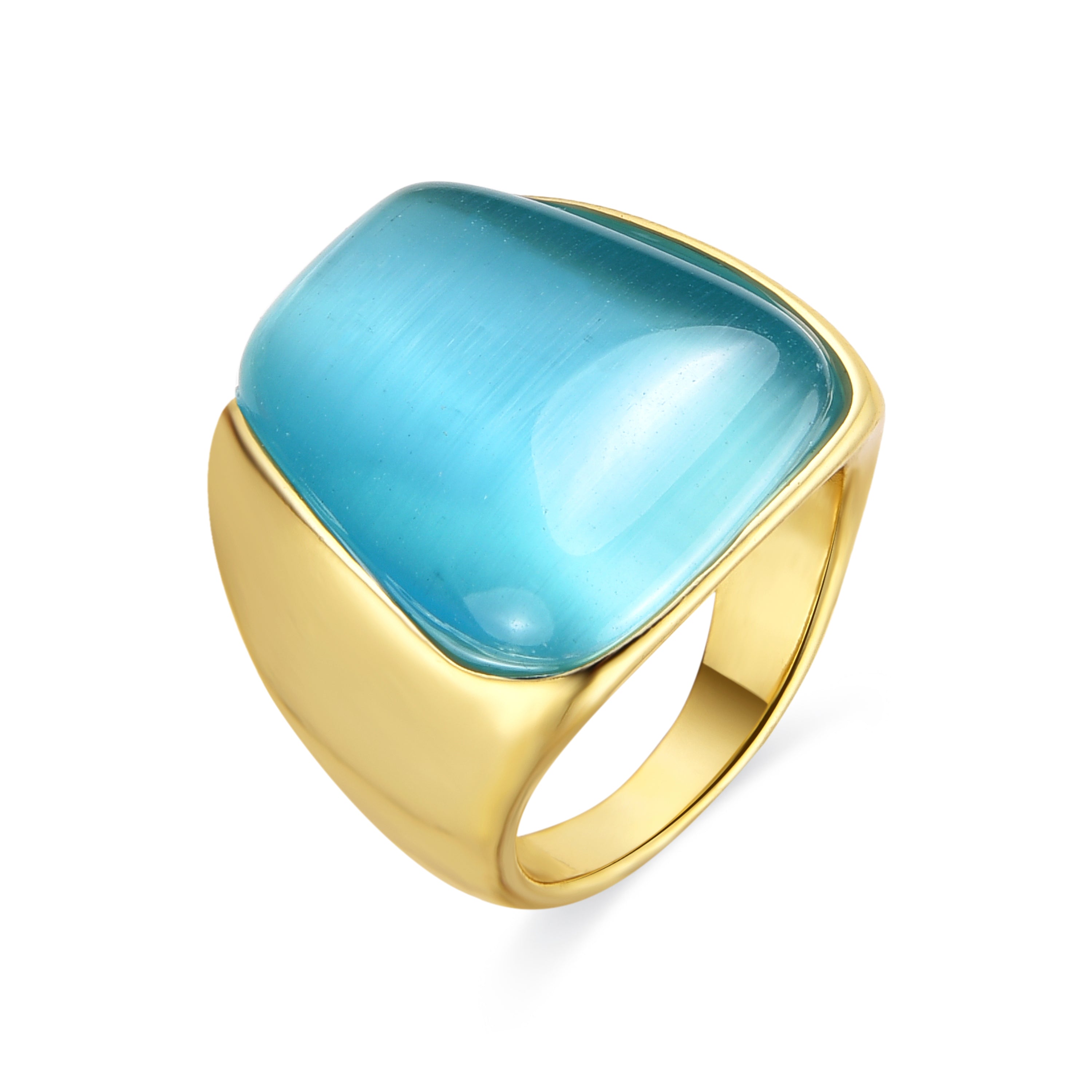 Anillo Sauri de Ojo de Gato Verde acabado oro amarillo de 18k