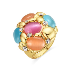 Shyal Multicolor Cat's Eye Ring with 18k Yellow Gold Finish