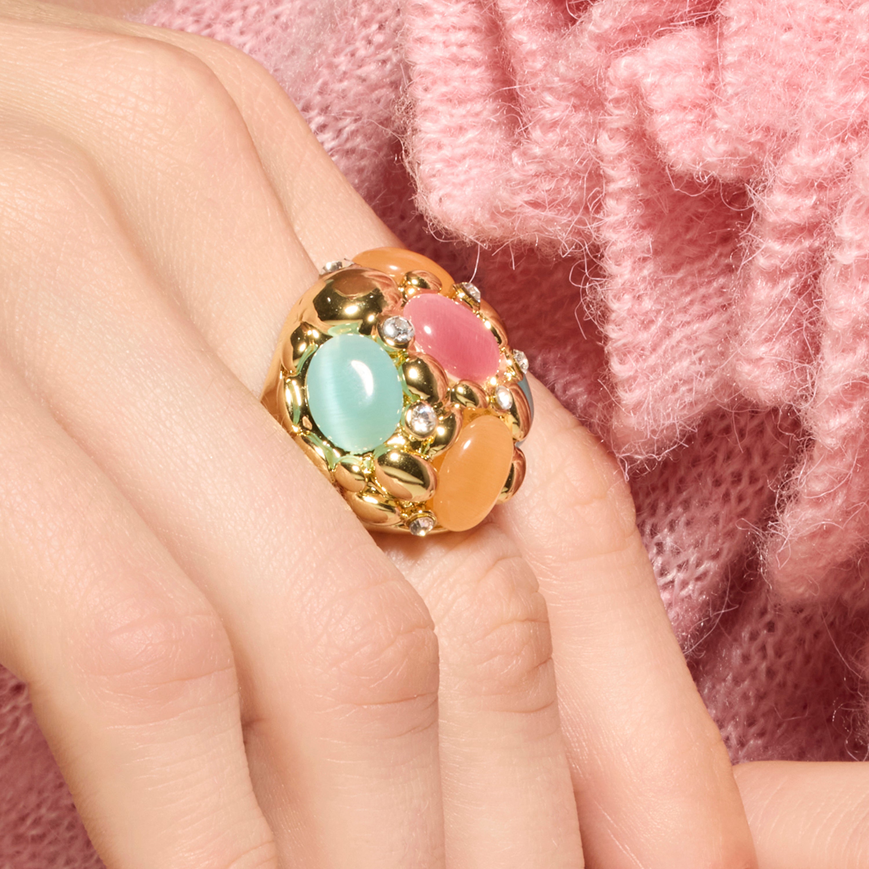 Anello Shyal di Occhio di Gatto Multicolore finitura oro giallo 18k