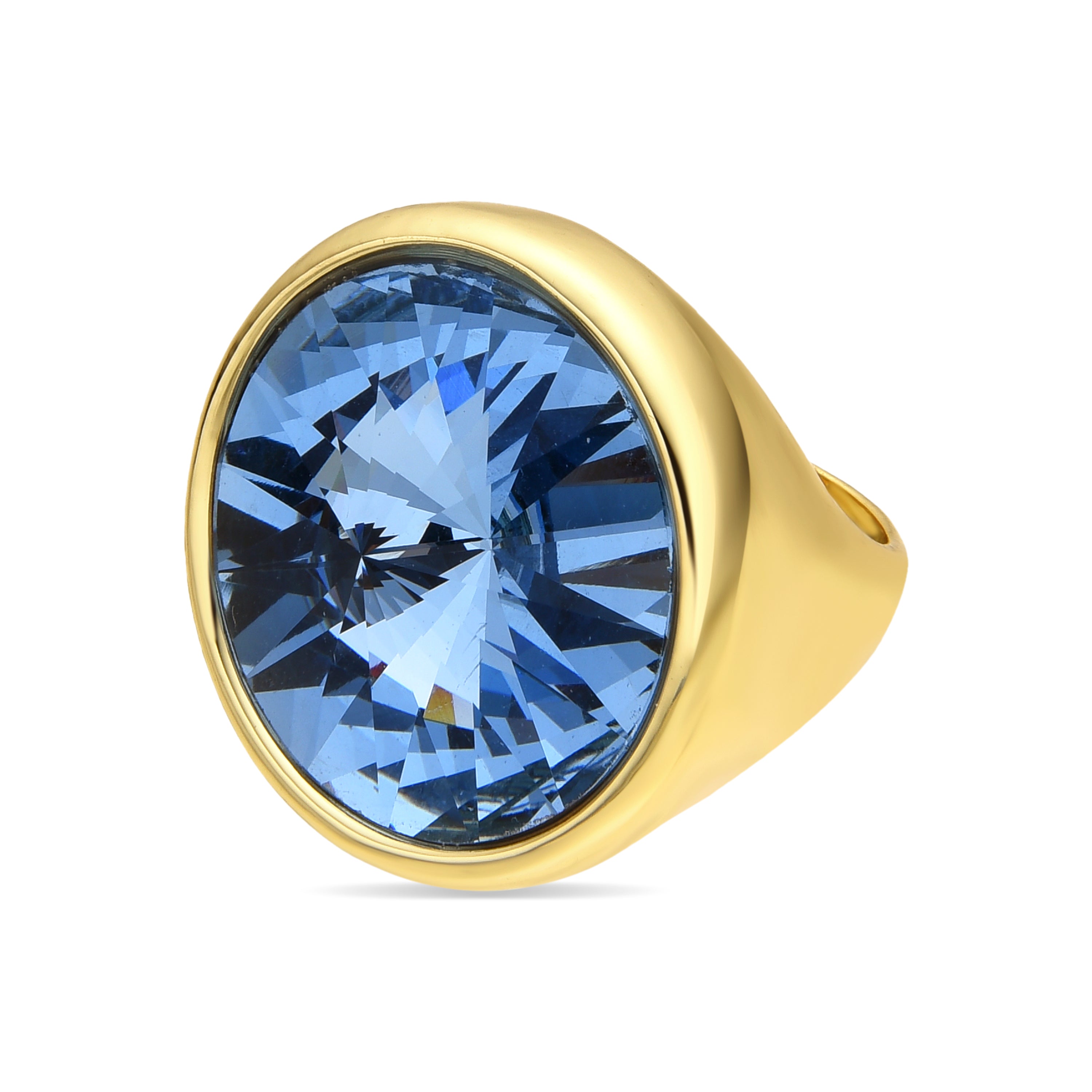 Anillo acabado oro amarillo de 18k y Cristal Azul - Cuako
