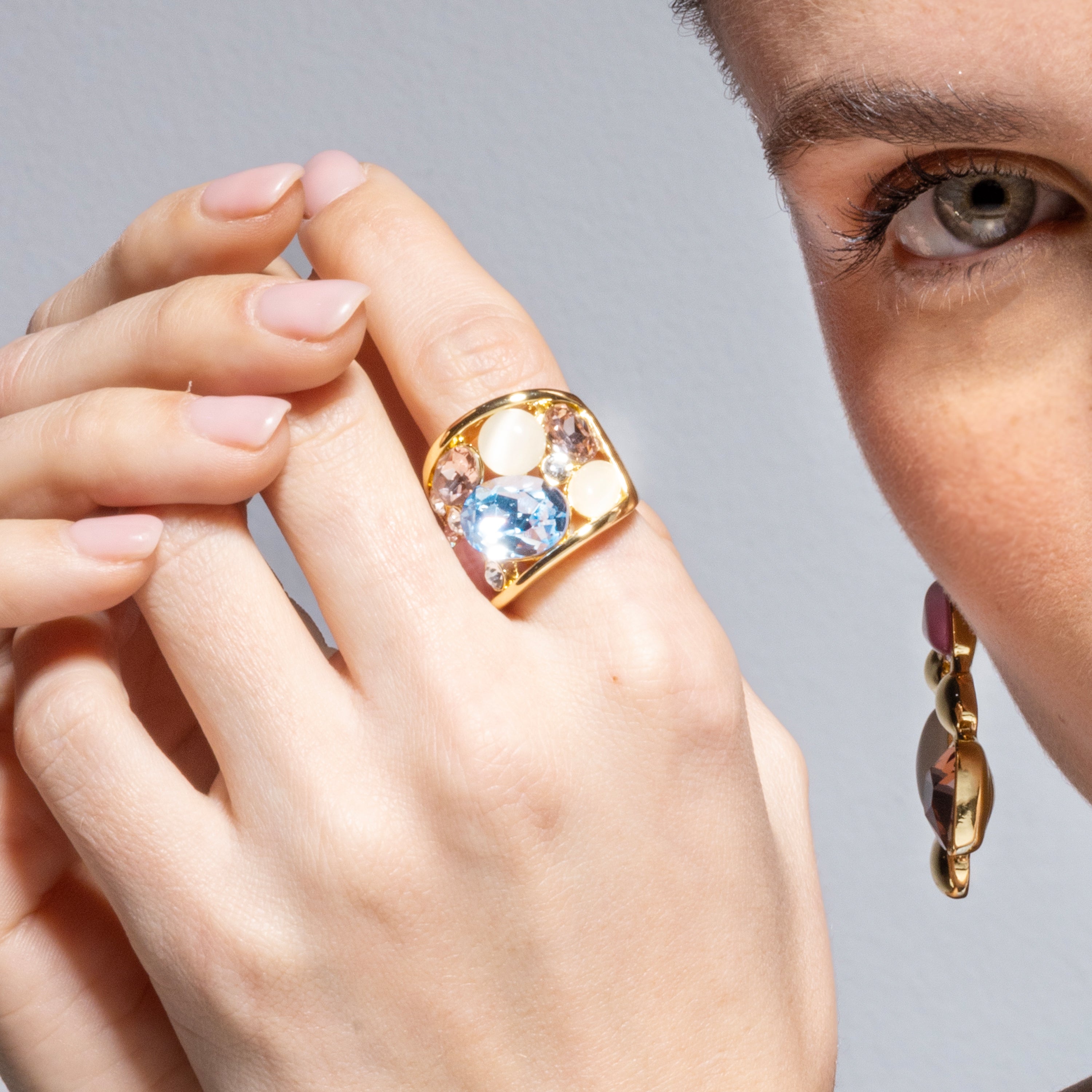 Anello finito in oro giallo 18k e Cristallo Multicolore - Sionu