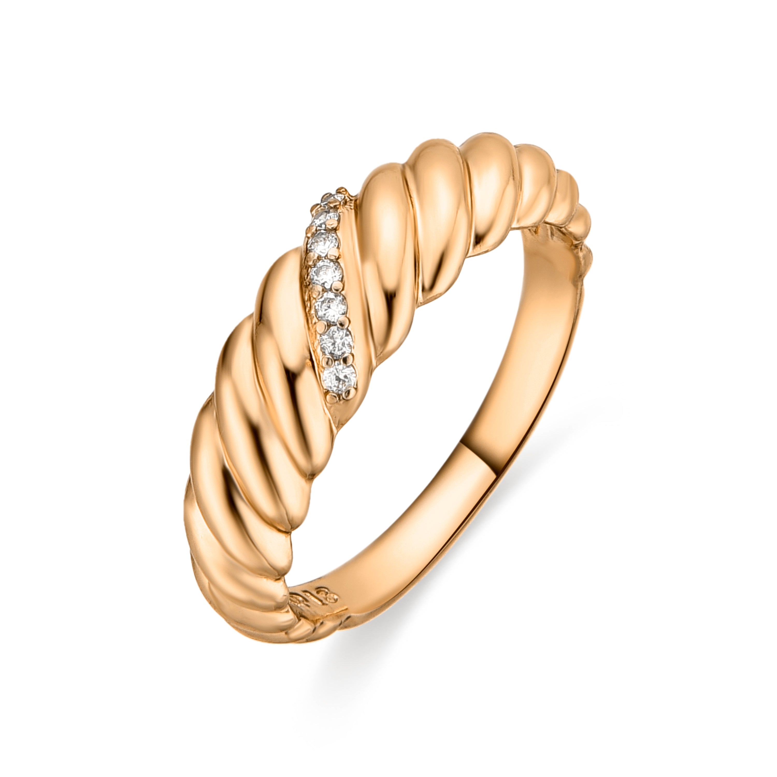Anel acabamento ouro amarelo 18k e zircónia brilhante - Bododo
