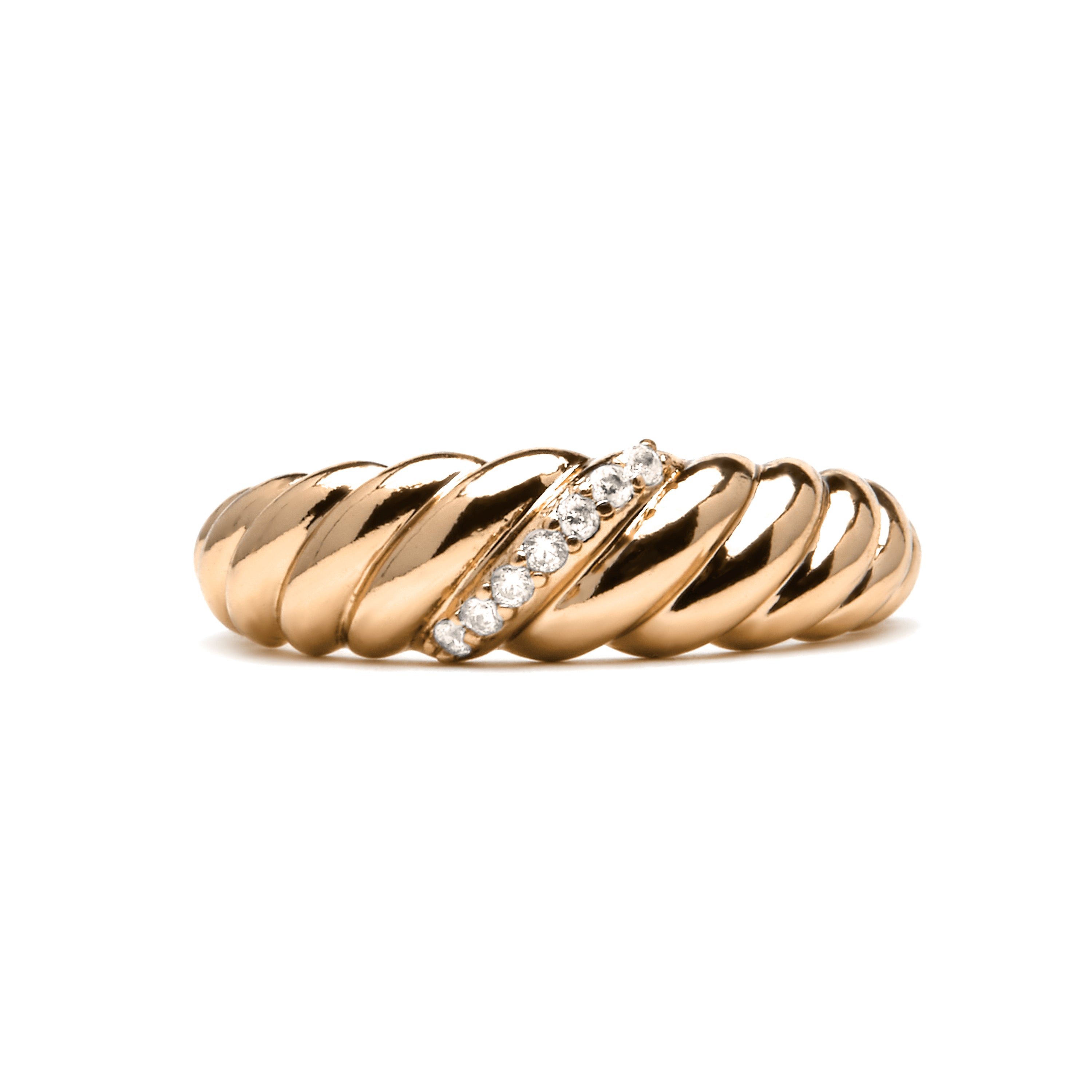 Anel acabamento ouro amarelo 18k e zircónia brilhante - Bododo