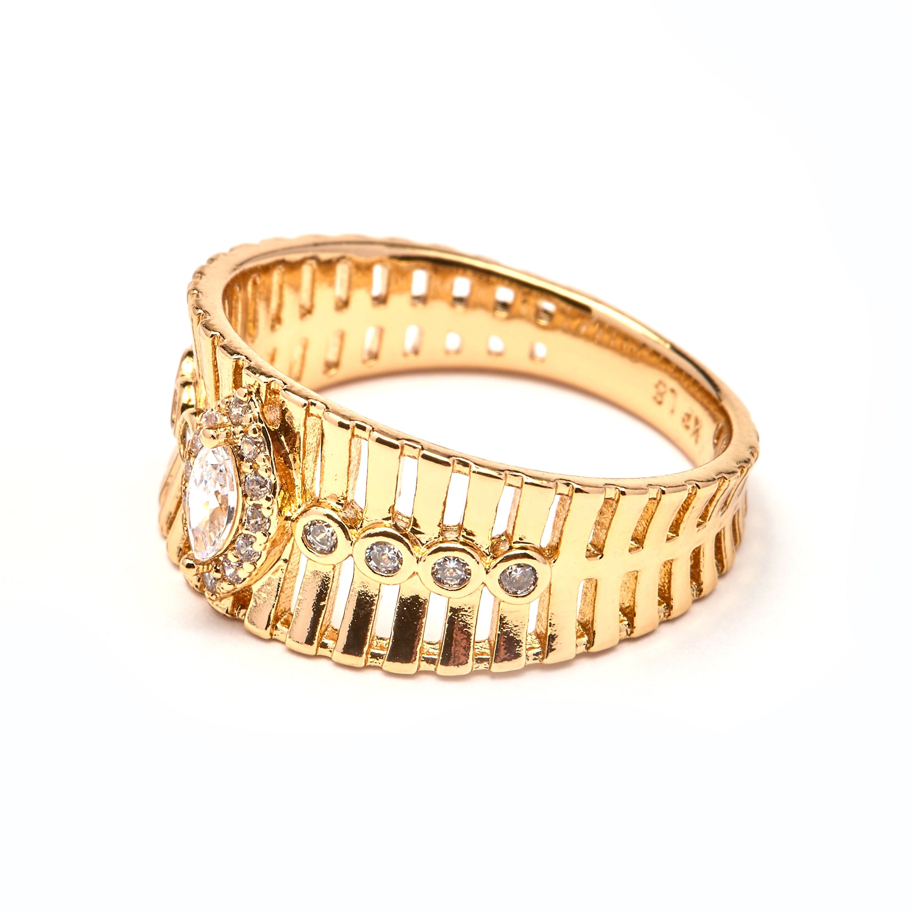 Bague en zircon brillant finition or jaune 18k - Balti
