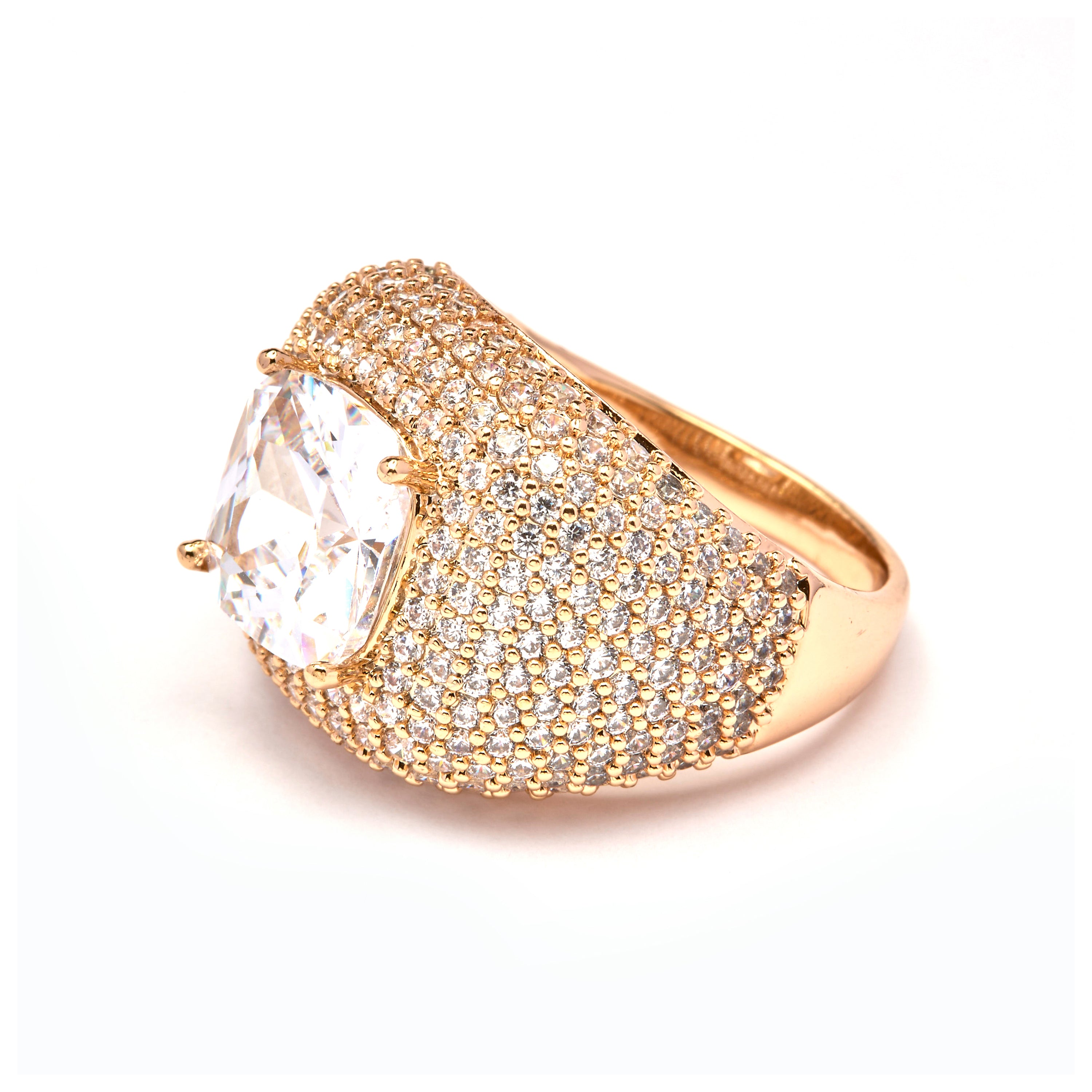 Brilliant Cubic Zirconia Ring with 18k Yellow Gold Finish - Smal