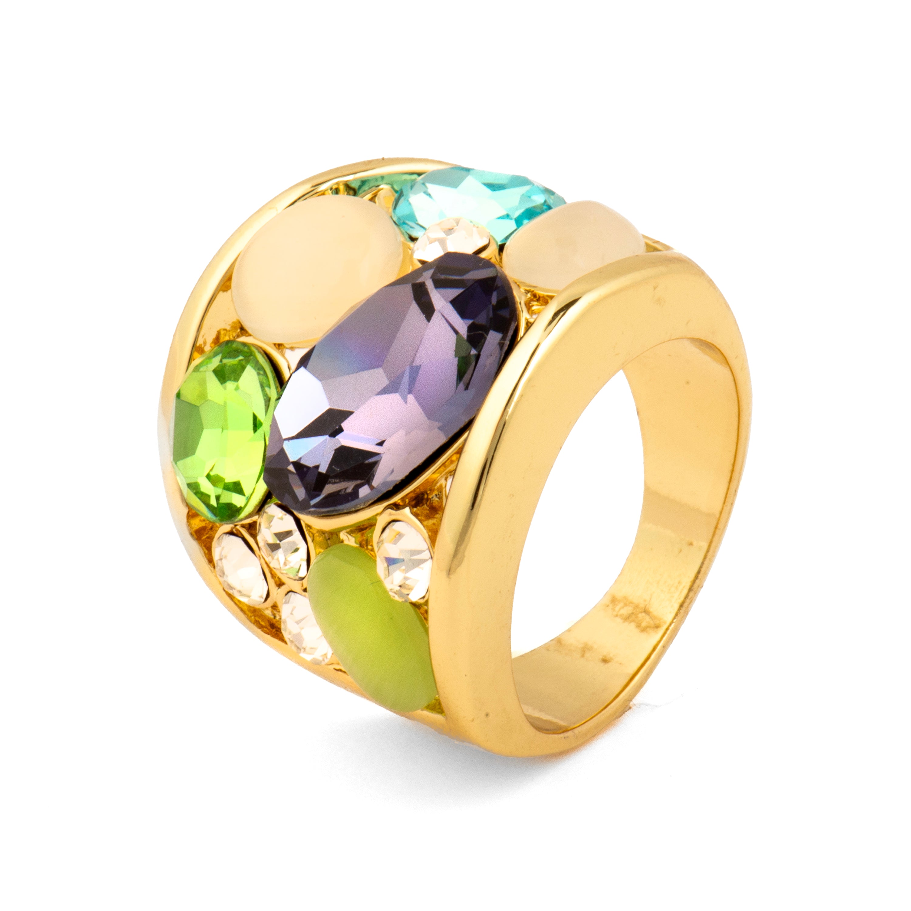 Anel de Quartzo Hidrotermal Multicolor acabado em ouro amarelo de 18k - Ferio