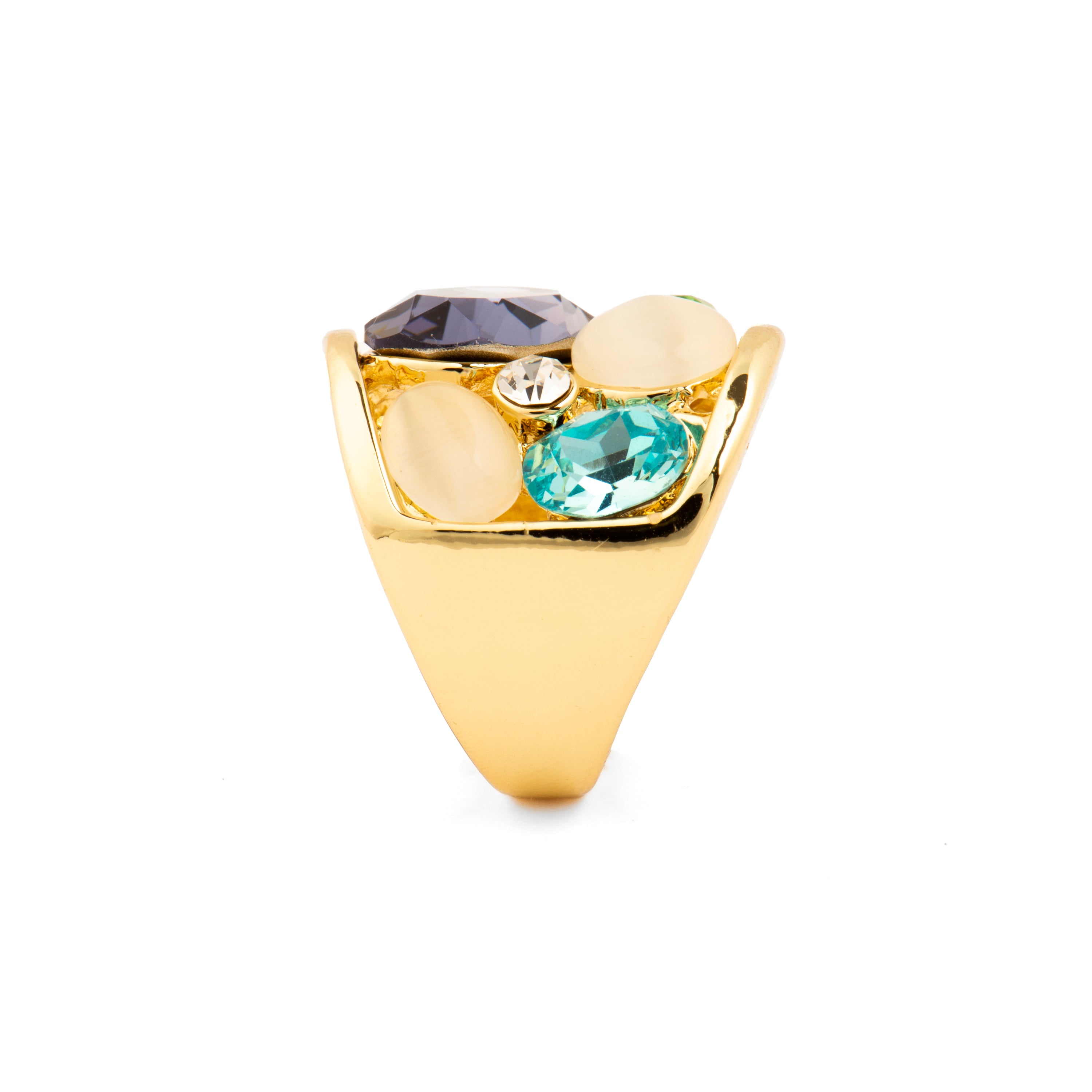 Multicolor Hydrothermal Quartz Ring finished in 18k Yellow Gold - Ferio